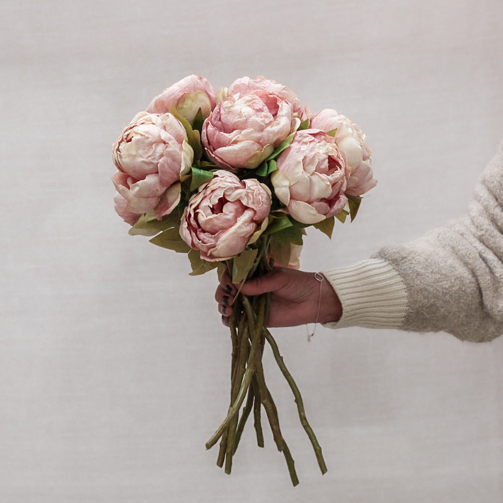 Faux Dusky Pink Dried Touch Closed Peony Stem