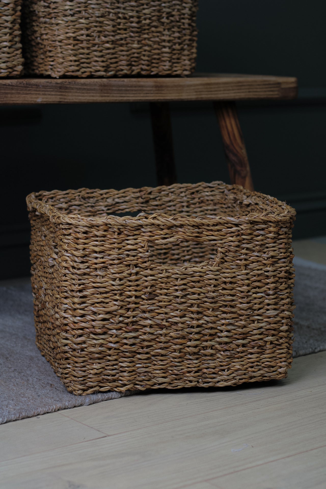 Square Braided Seagrass Storage Baskets