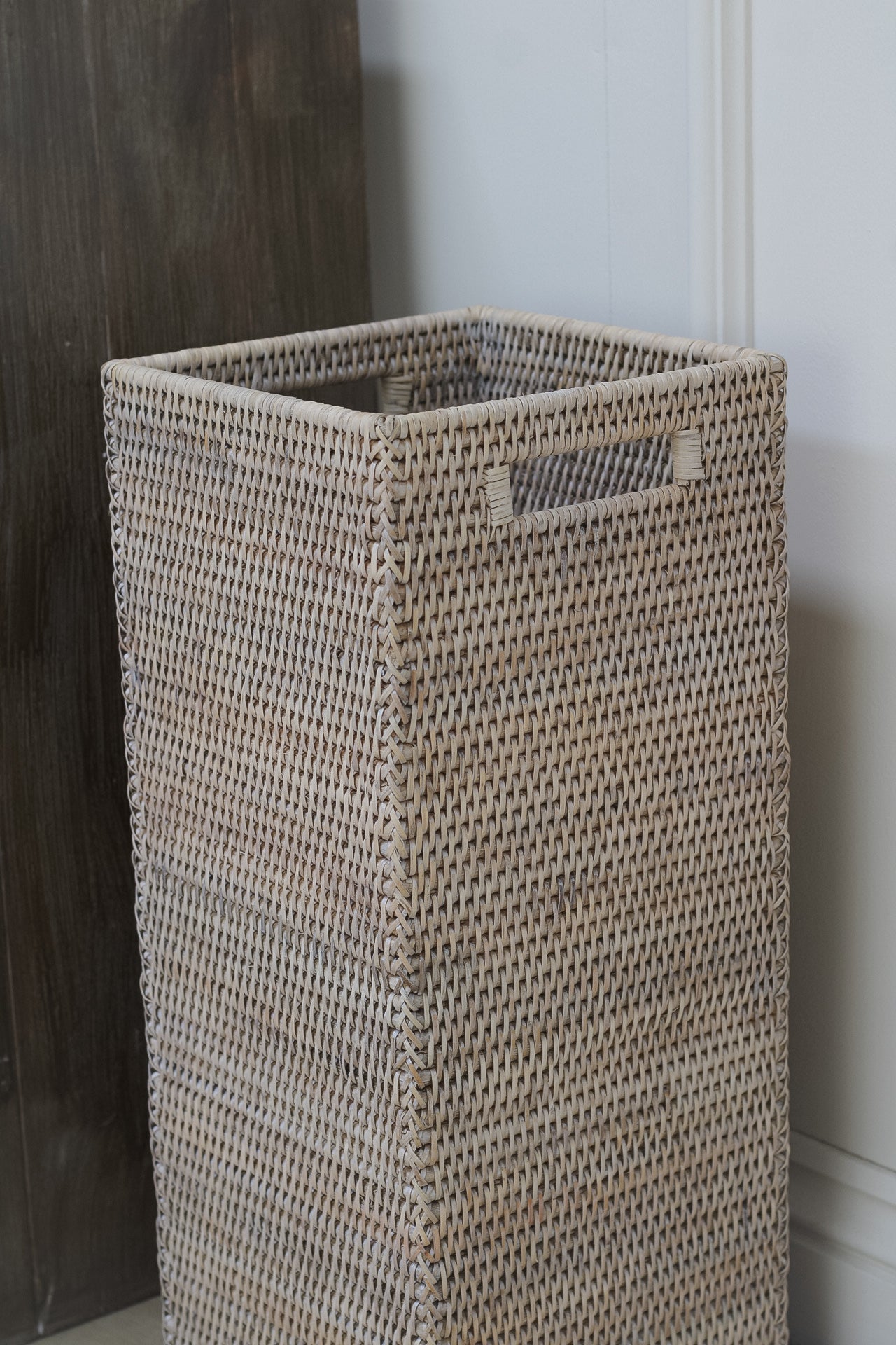 White Washed Rattan Umbrella Basket