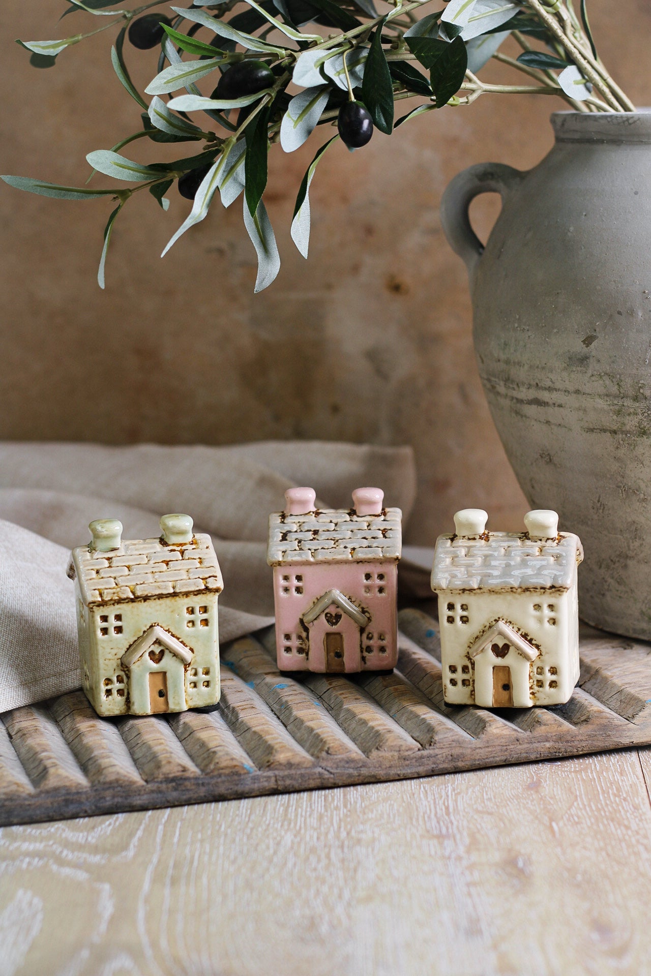 Mini Ceramic Spring Cottages | Set of 3