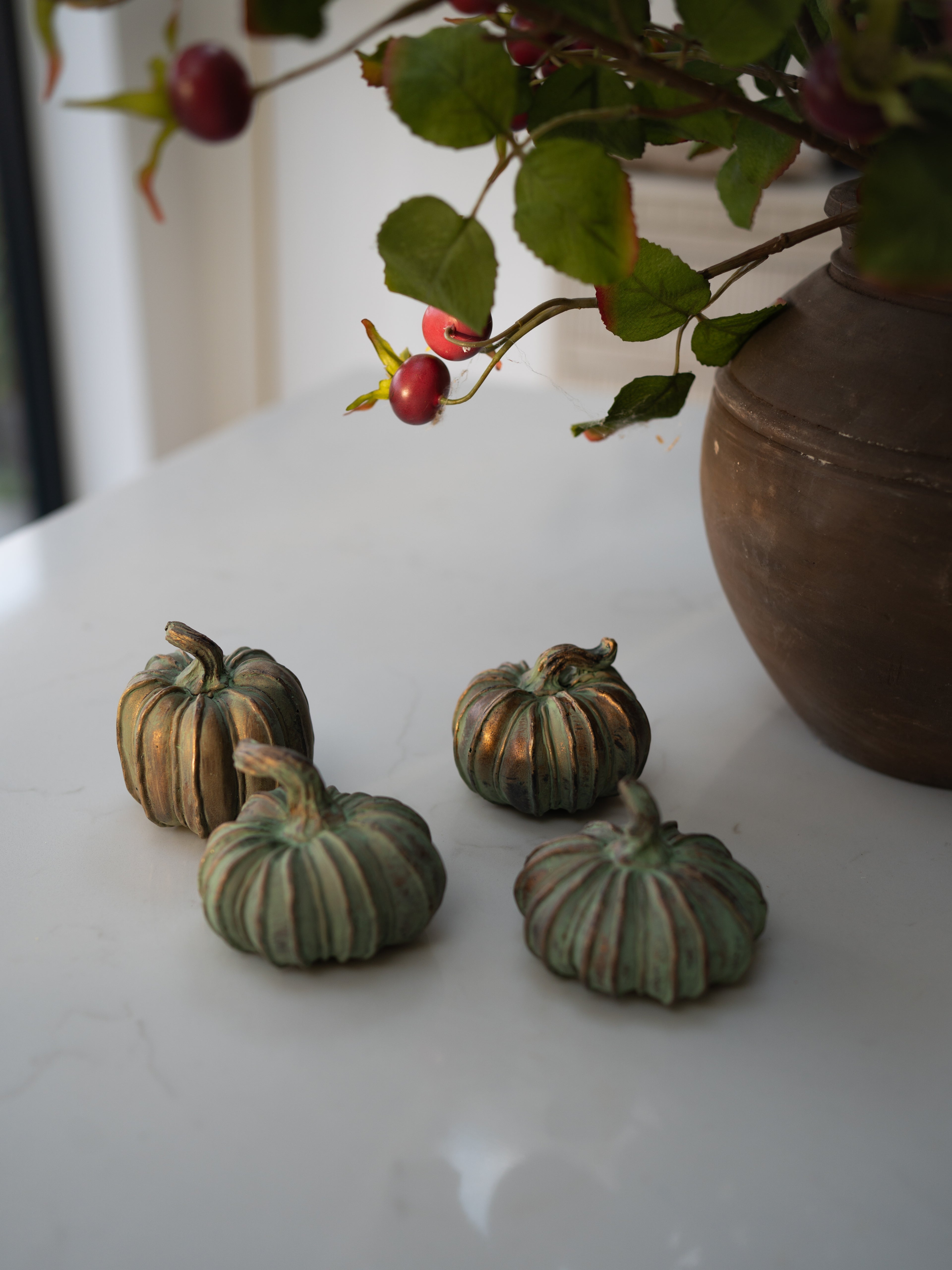 Set of 4 Verdigris Pumpkins