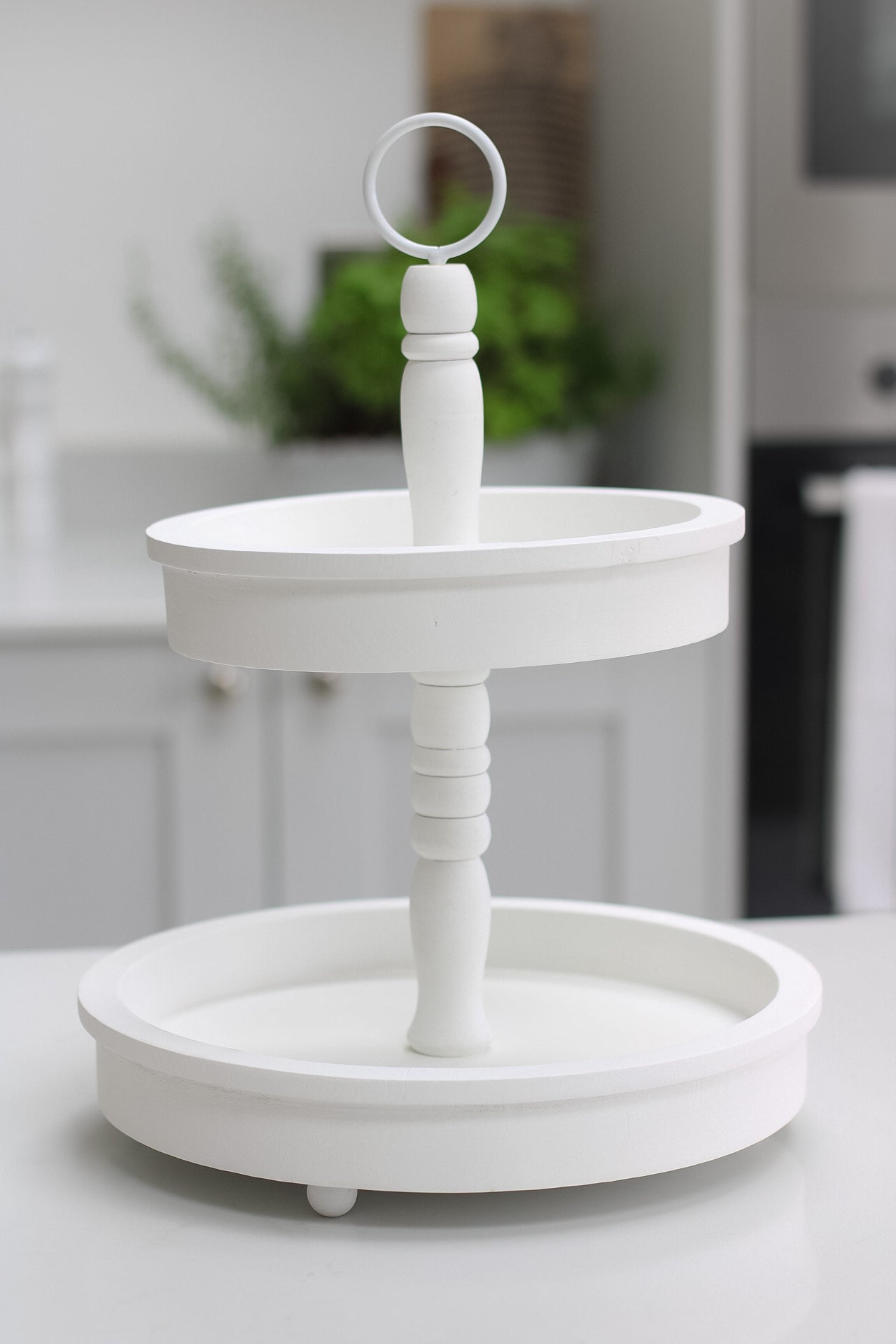 White Wooden Tiered Tray Display Stand