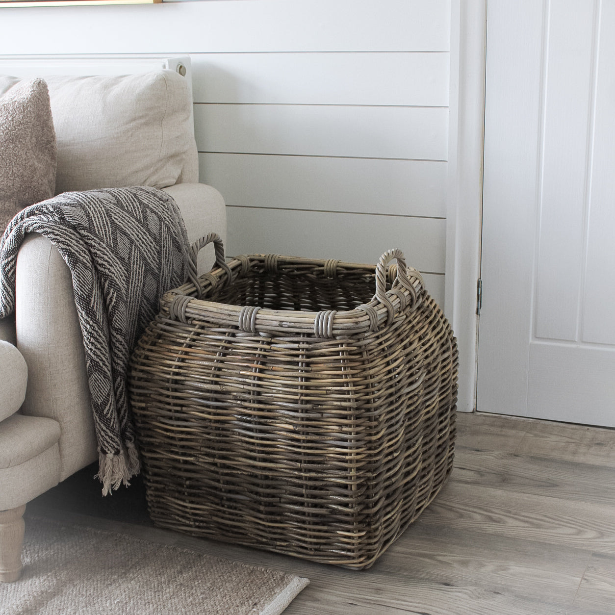 Natural Rattan Square Bottom Basket with Handles