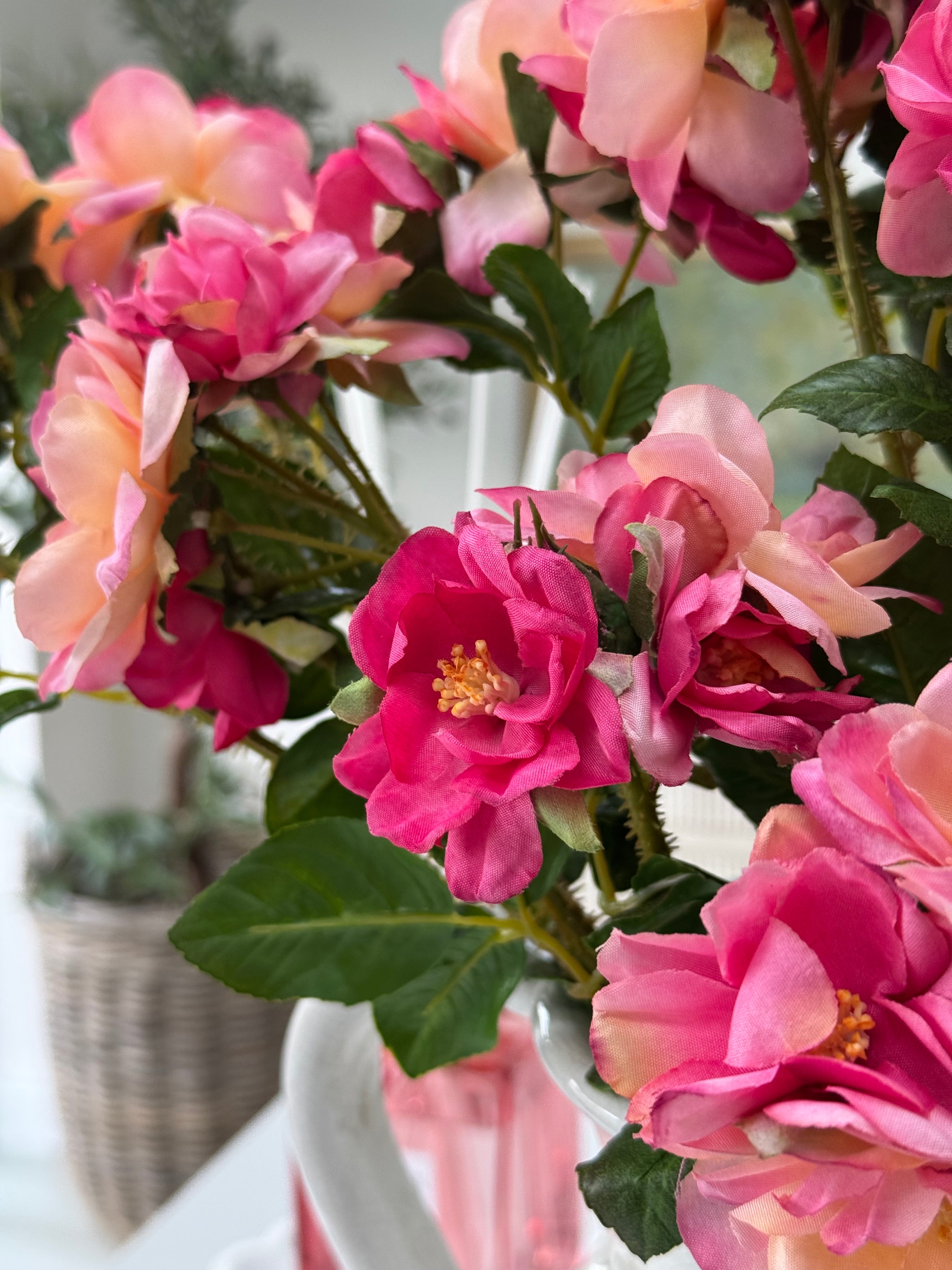 Faux Pink Cottage Rose Stem