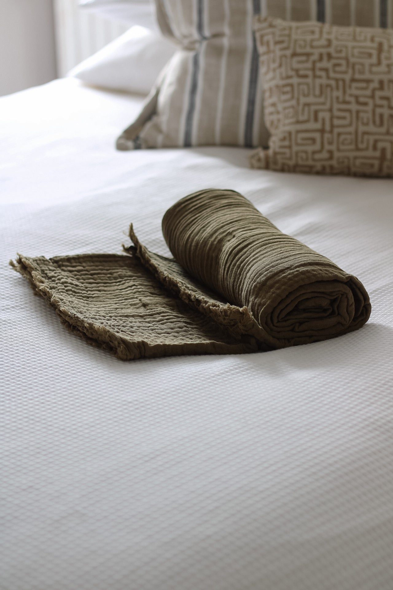 Olive Muslin Cotton Throw
