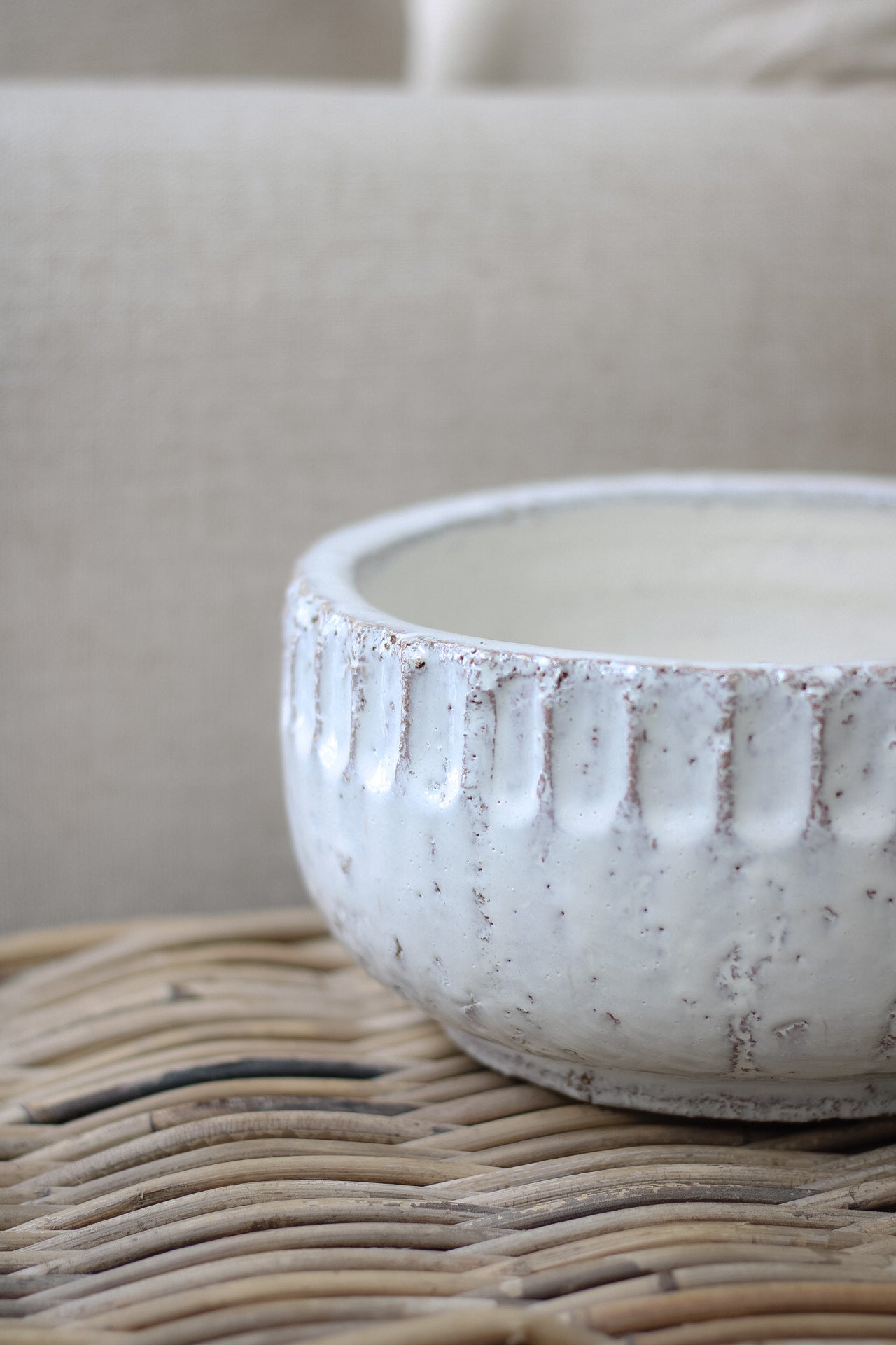 close up of decorative cream bowl