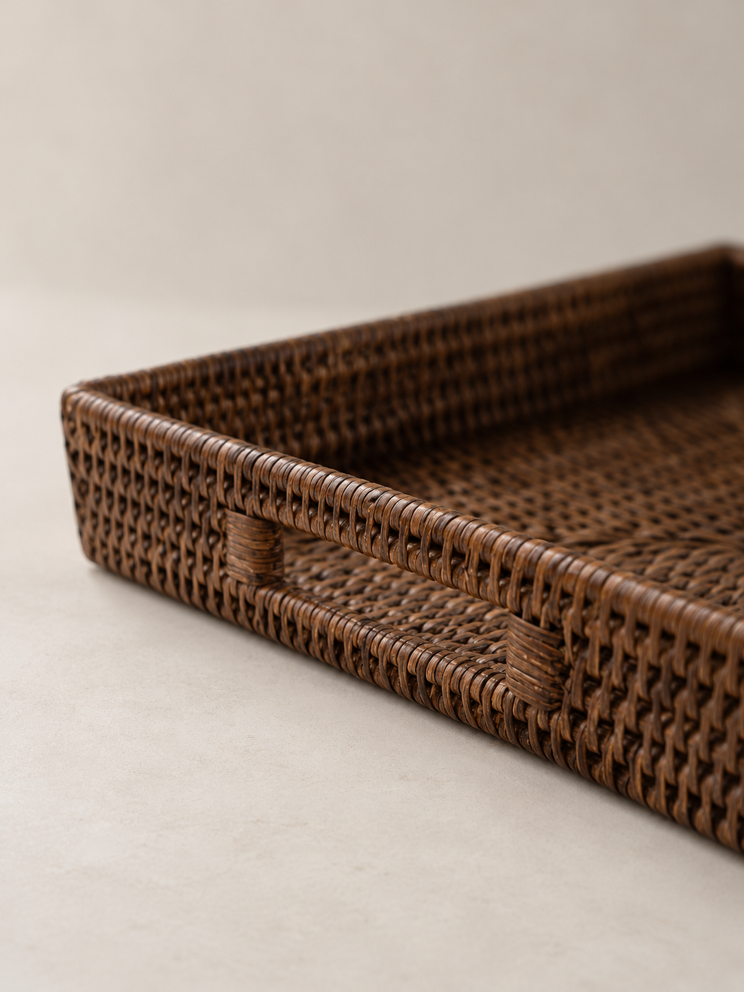 Antique Brown Rattan Rectangular Tray