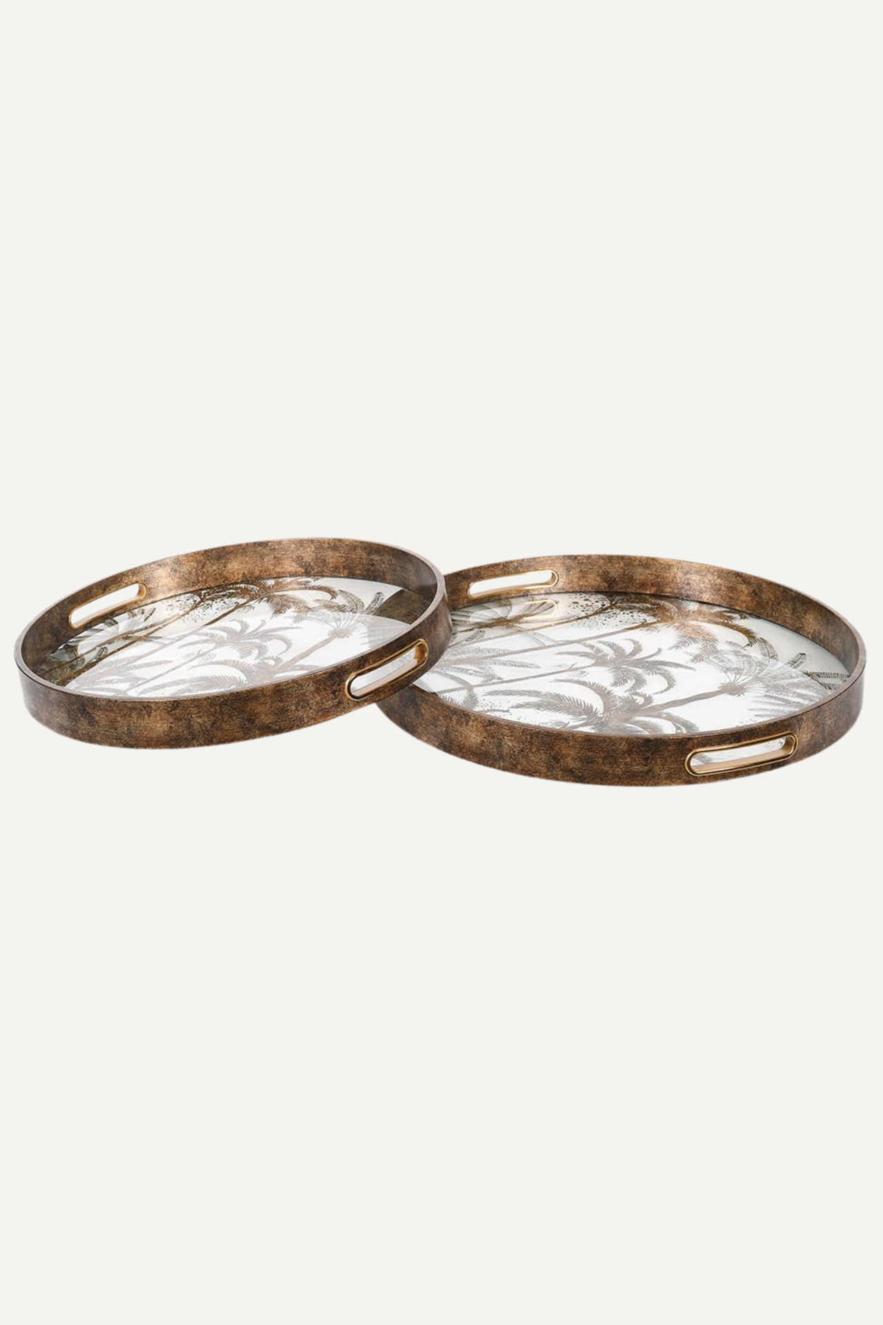 Antique Gold Palm Tree Mirrored Tray