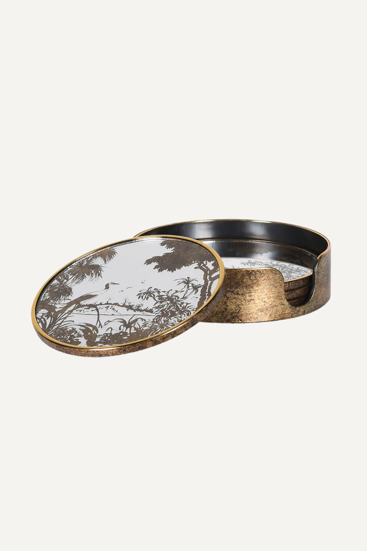 Antique Round Mirrored Grasses Gold Coasters 001