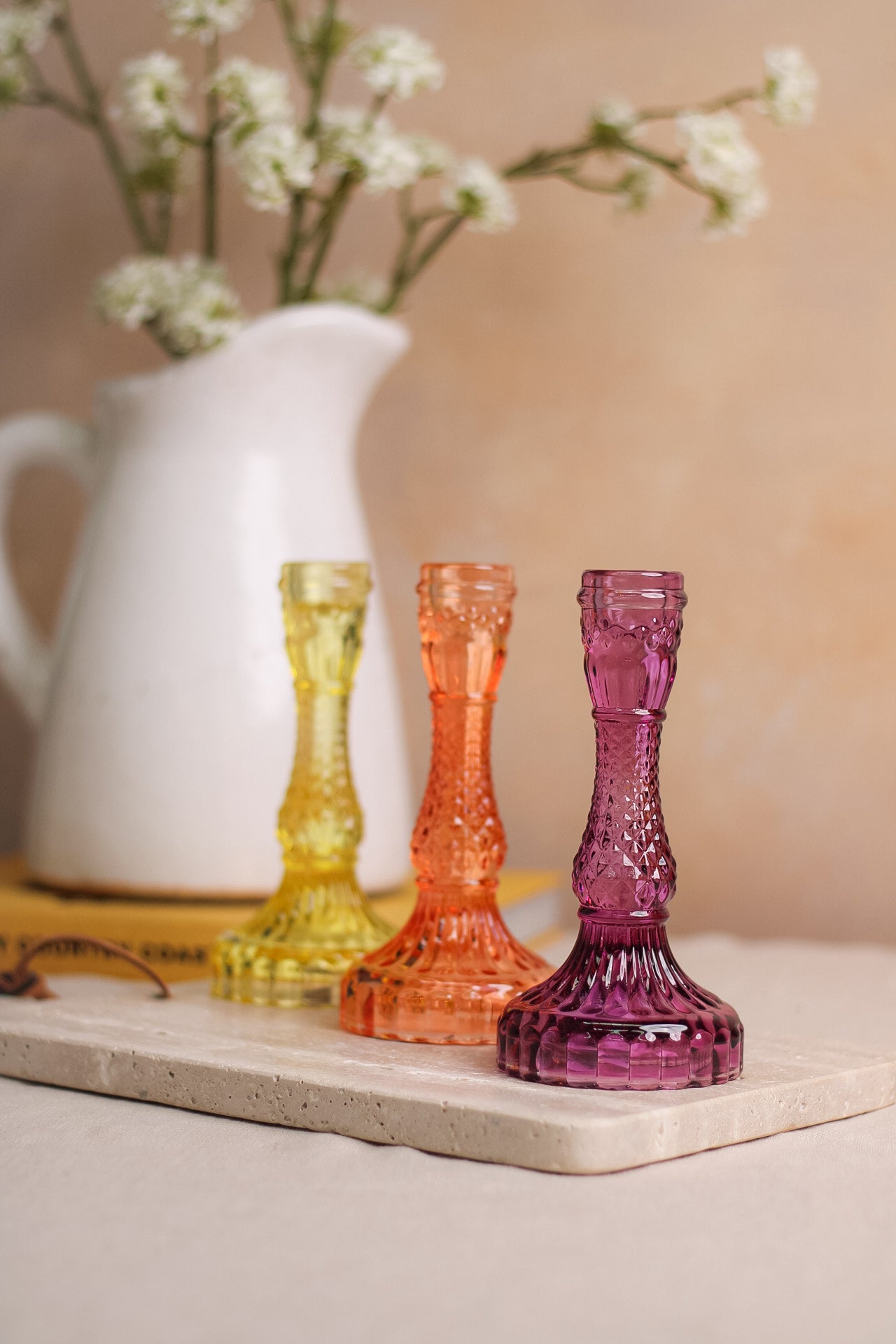 Tall Textured Glass Candle Holder