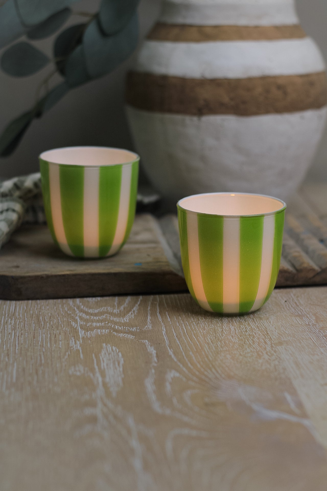 Green Candy Glass Tea Lights | Set of 2