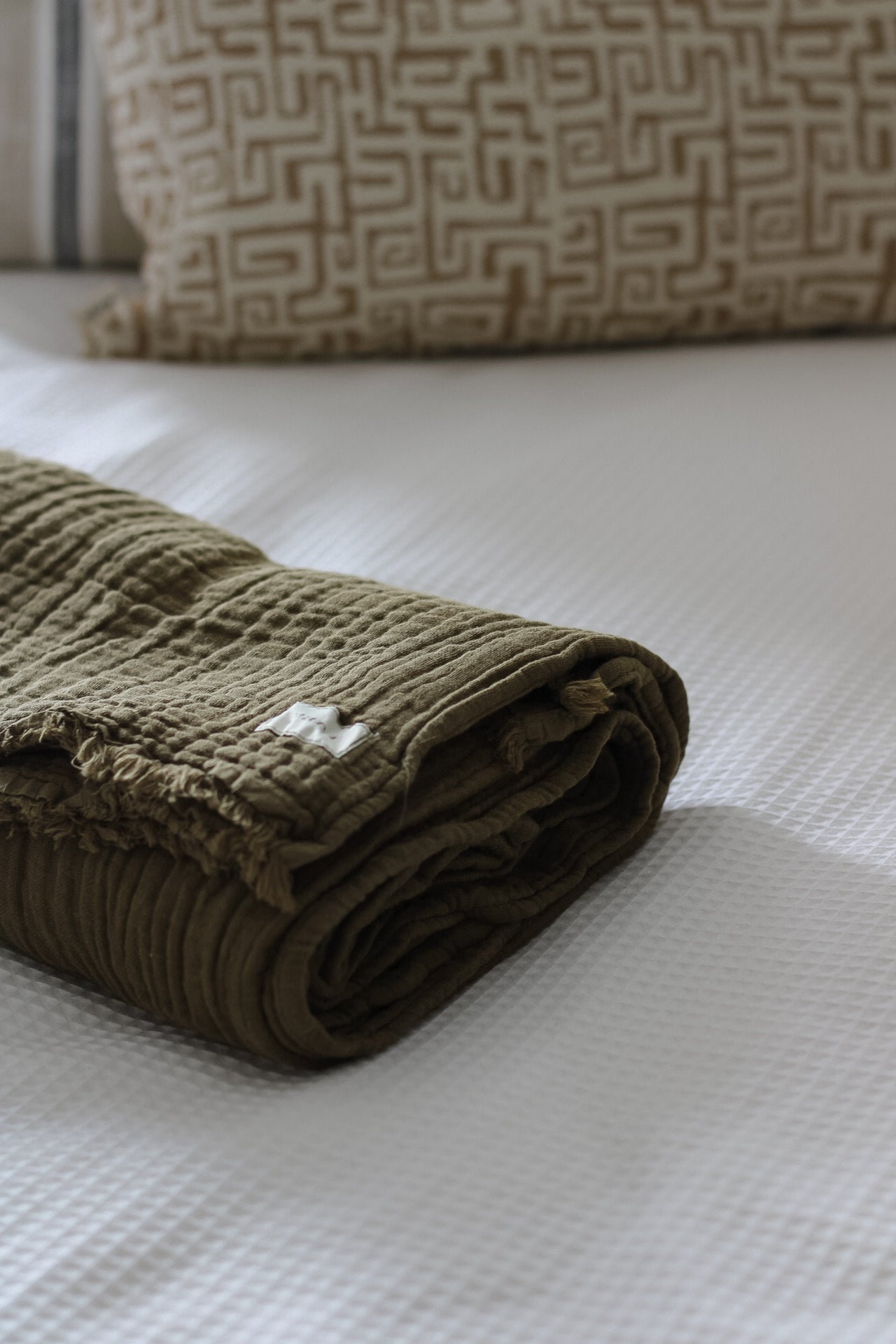 Olive Muslin Cotton Throw