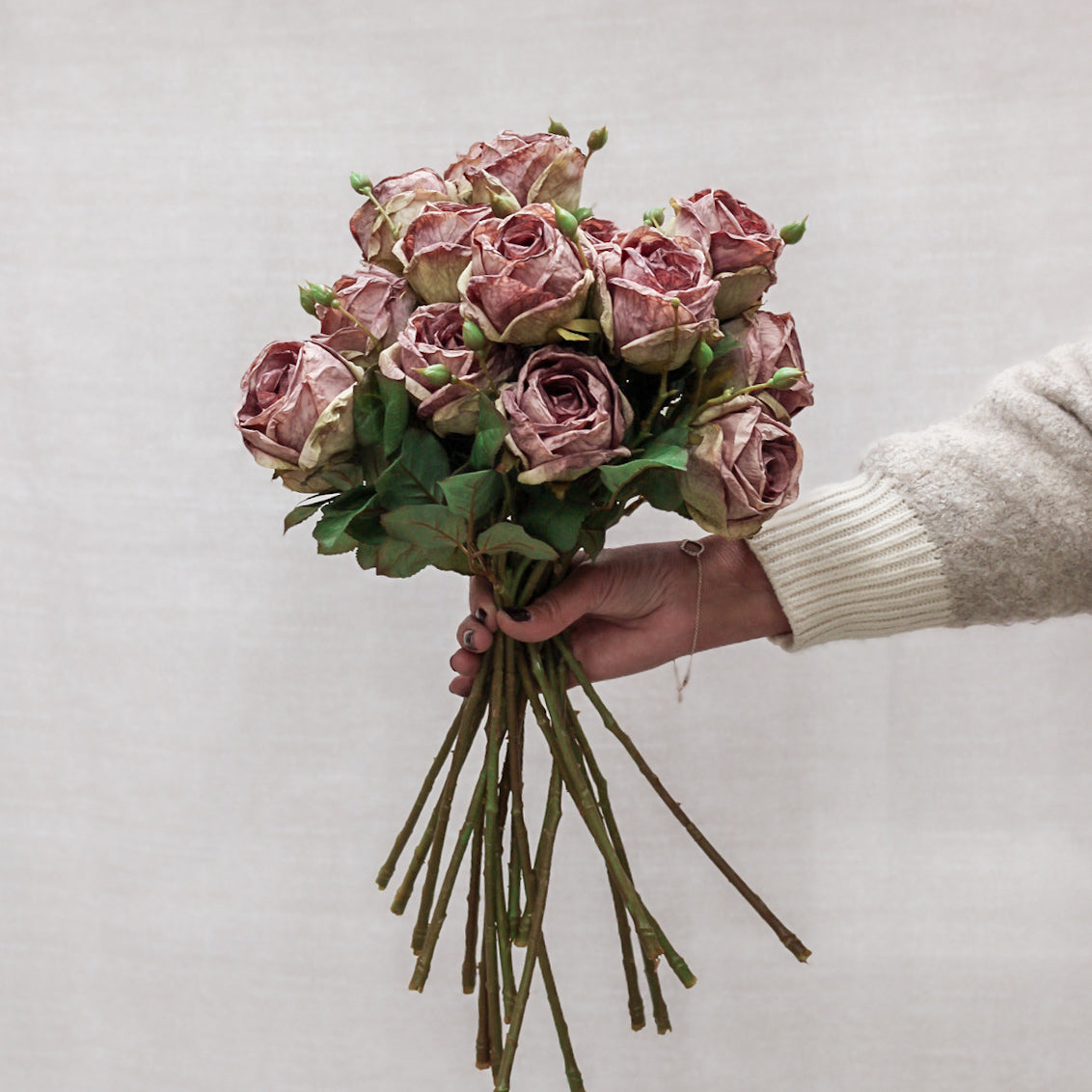 Faux Vintage Mauve Dried Touch Open Rose Spray