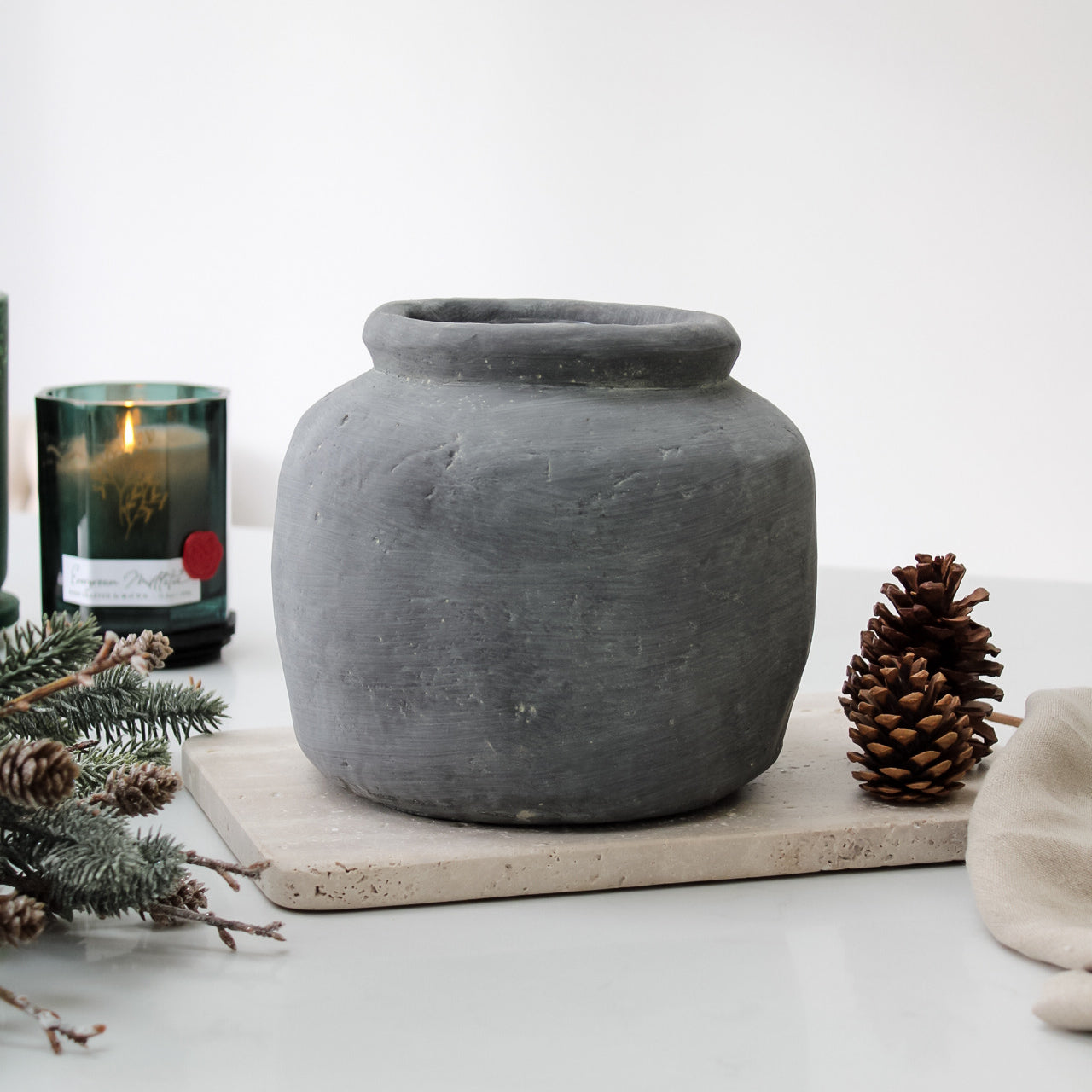 Short Black Cement Vase