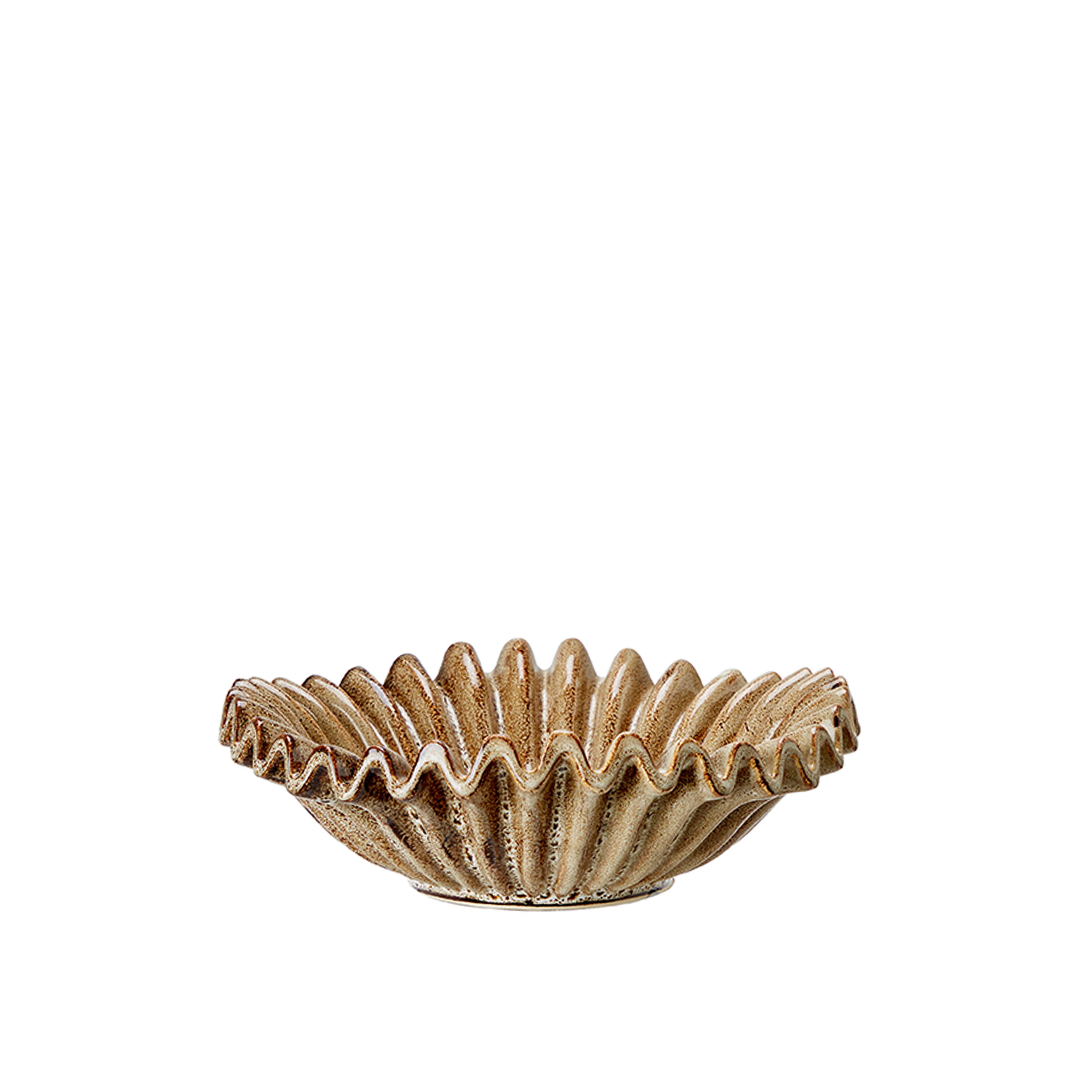 Decorative ceramic bowl with ribbed texture on a white background