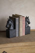 Bookends with horse heads on a textured surface