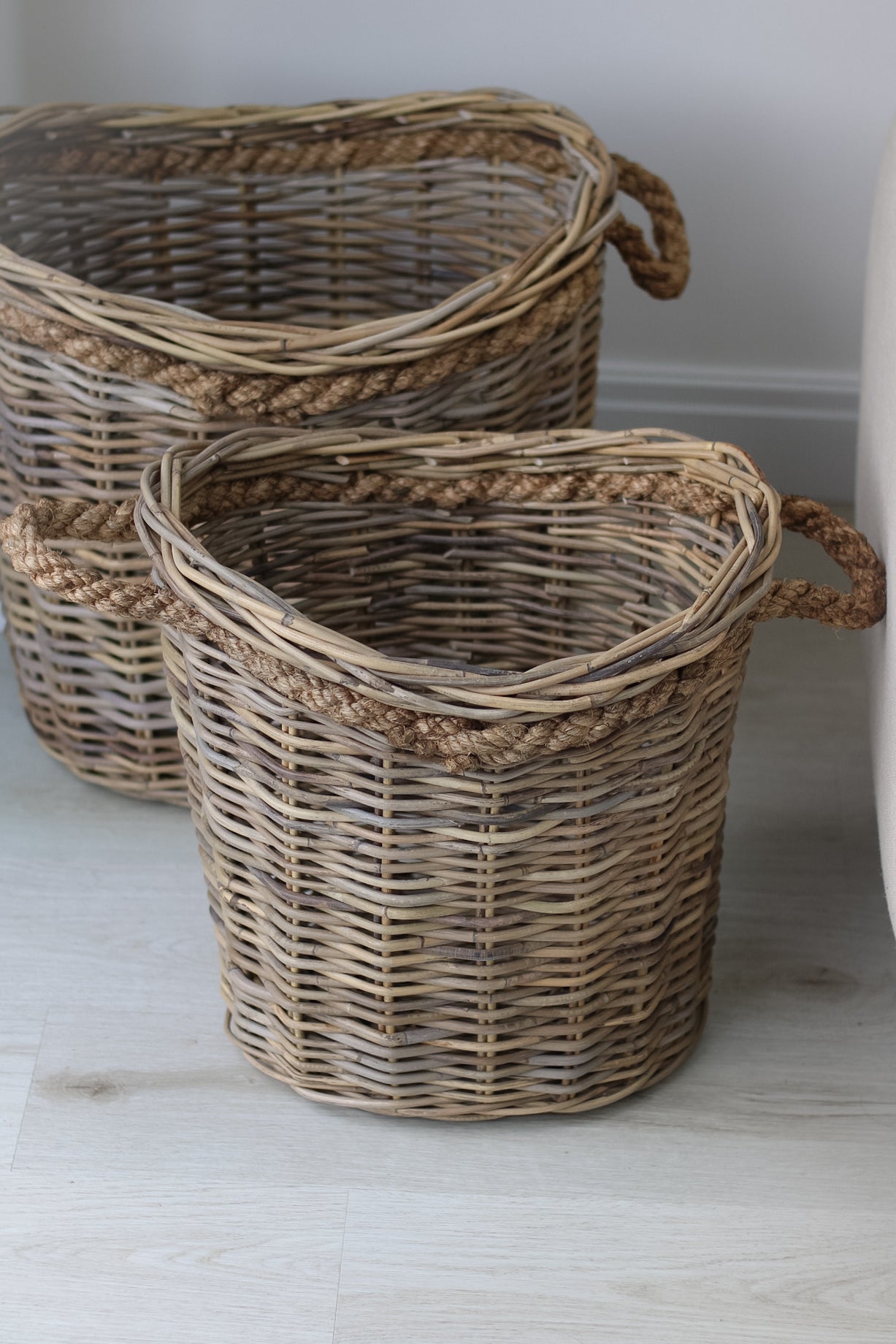 up close of oval rattan basket