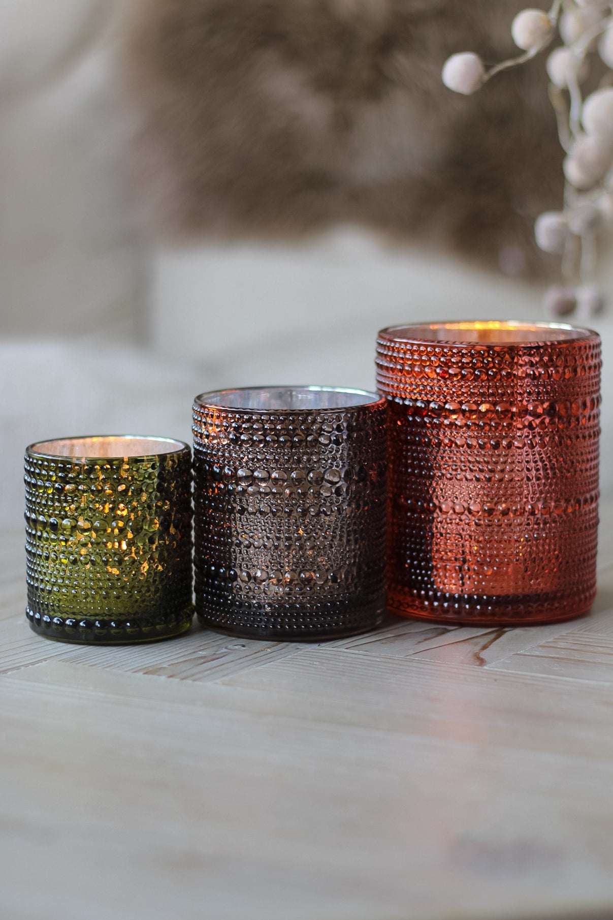 small bobble autumnal toned glass candle holder