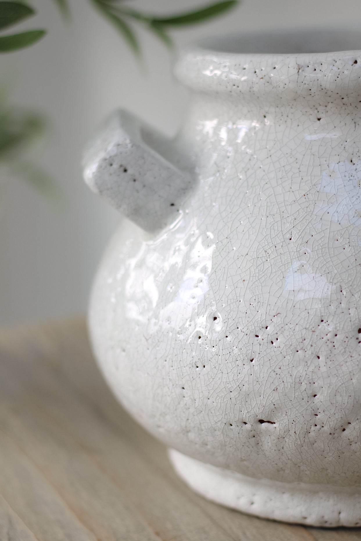 Bowness Rustic Crackle Glazed White Pot with Handles