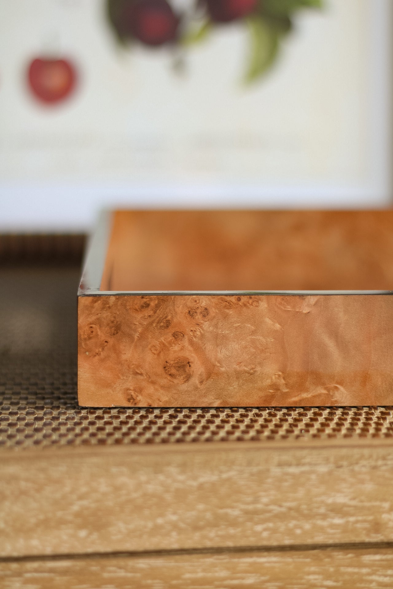 up close of brown marbled effect tray