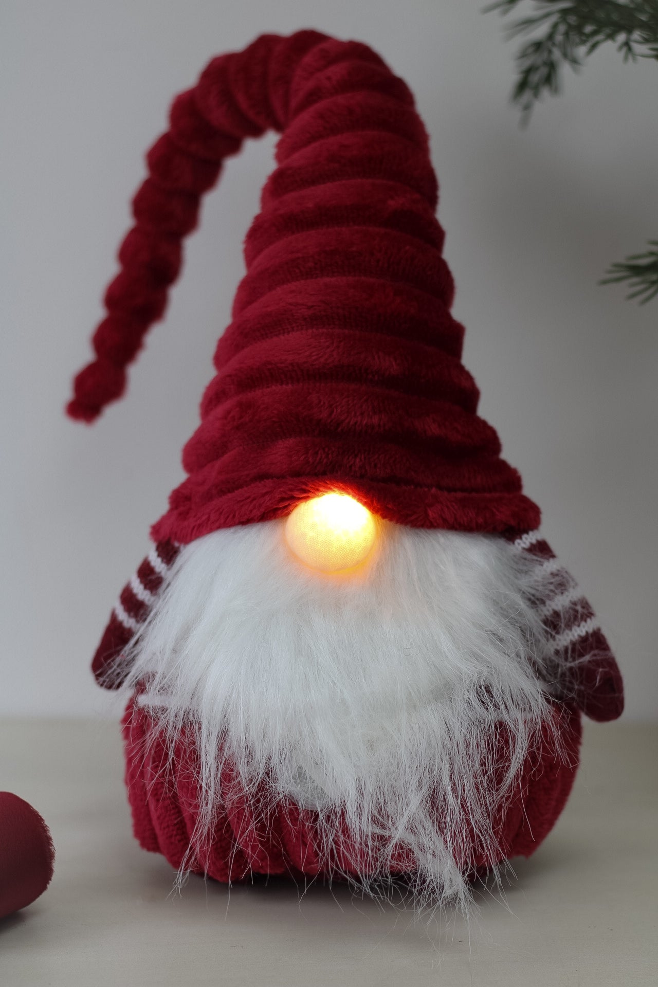up close of christmas gonk with led nose