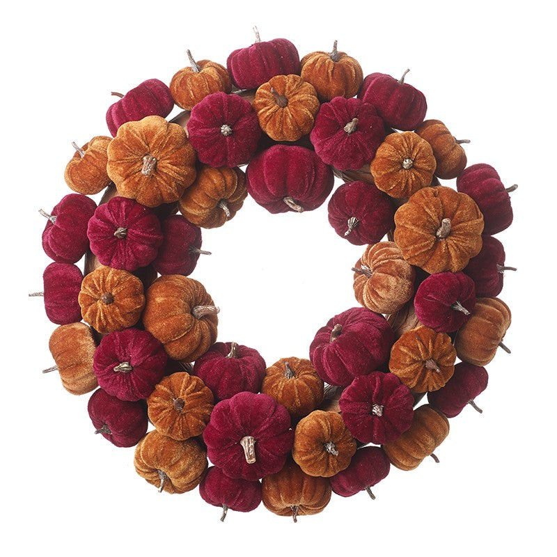Burgundy and Orange Velvet Little Pumpkins Wreath1