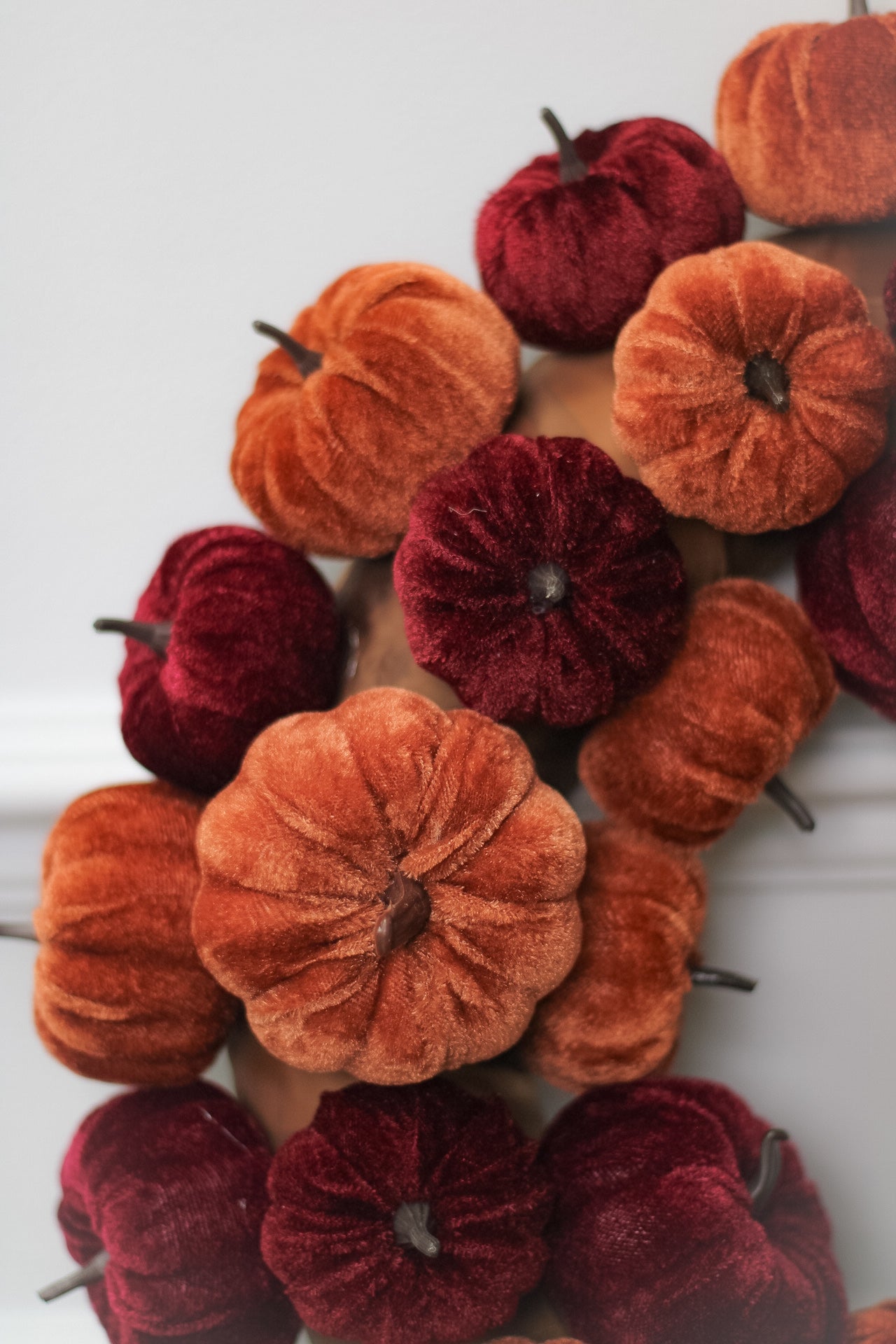 Burgundy and Orange Velvet Little Pumpkins Wreath