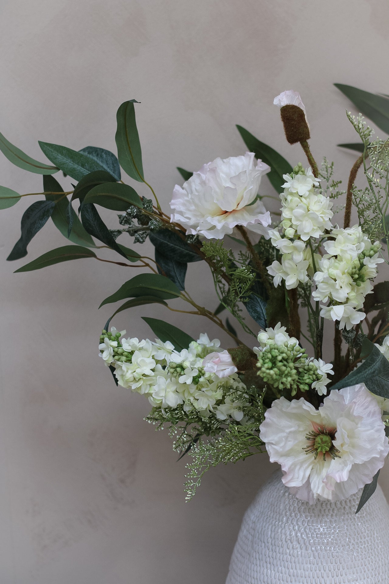 Luxury Faux White Poppy & Lilac Arrangement