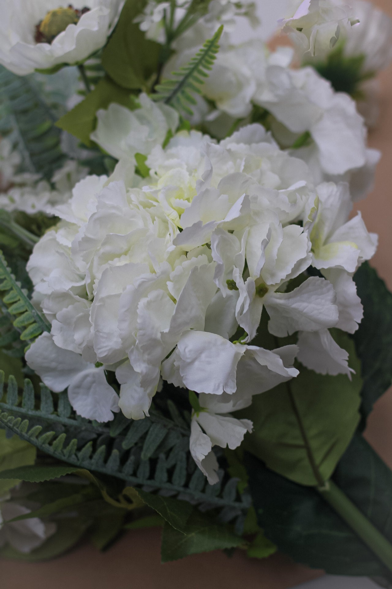 Faux Ivory Hydrangea and Country Poppy Arrangement