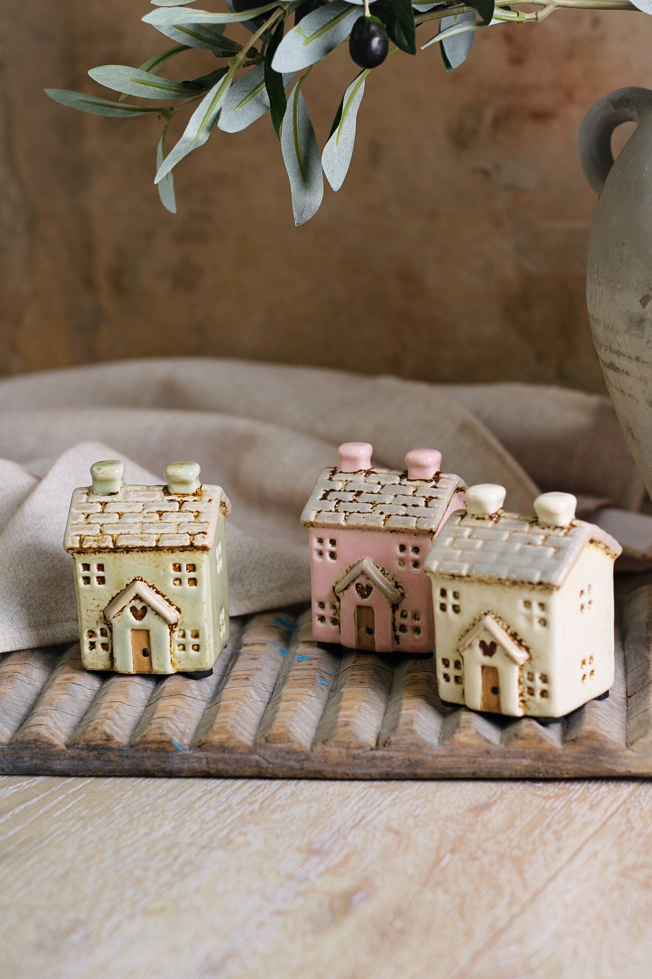 Mini Ceramic Spring Cottages | Set of 3