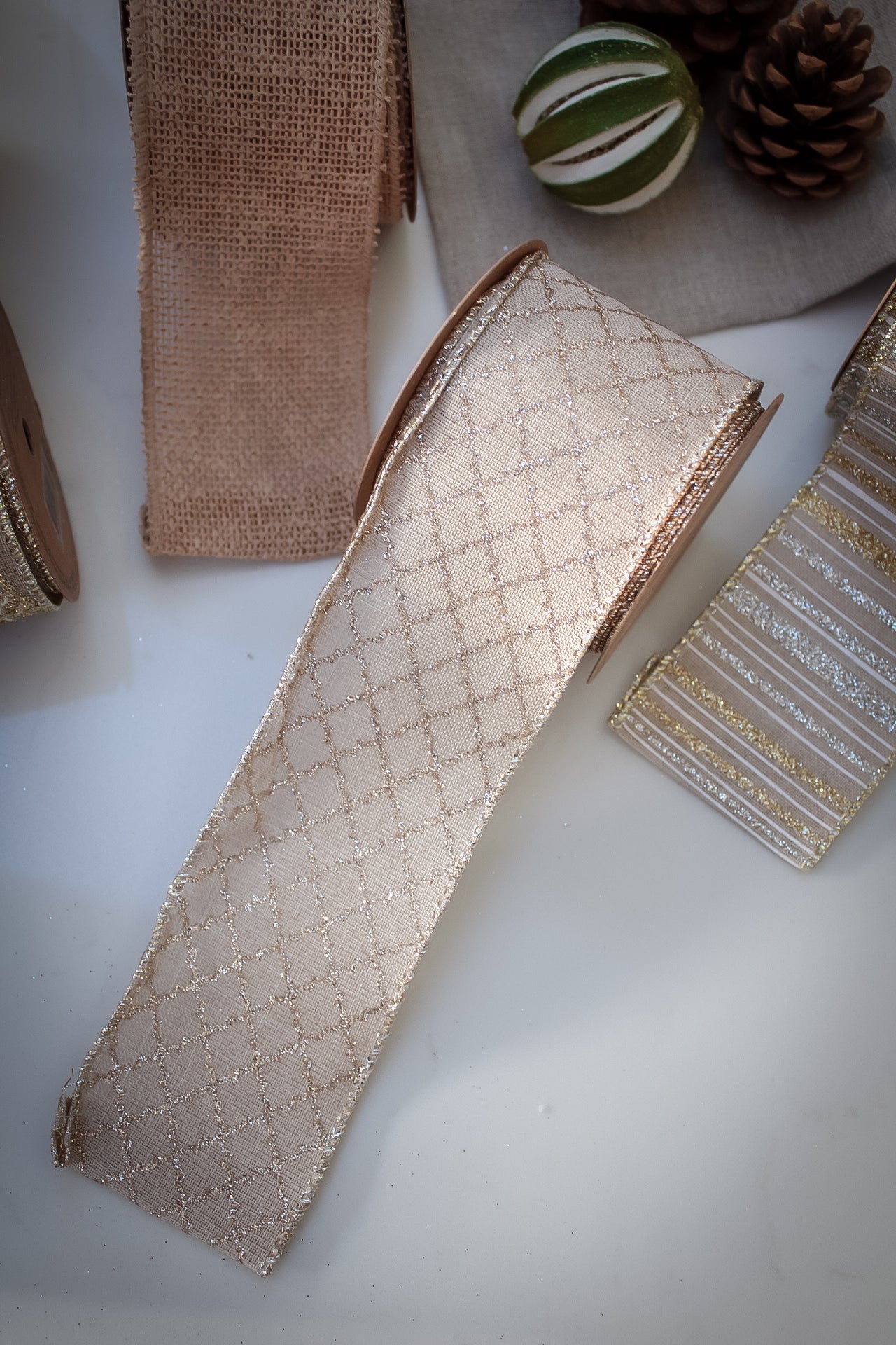 Wide Neutral Festive Ribbon