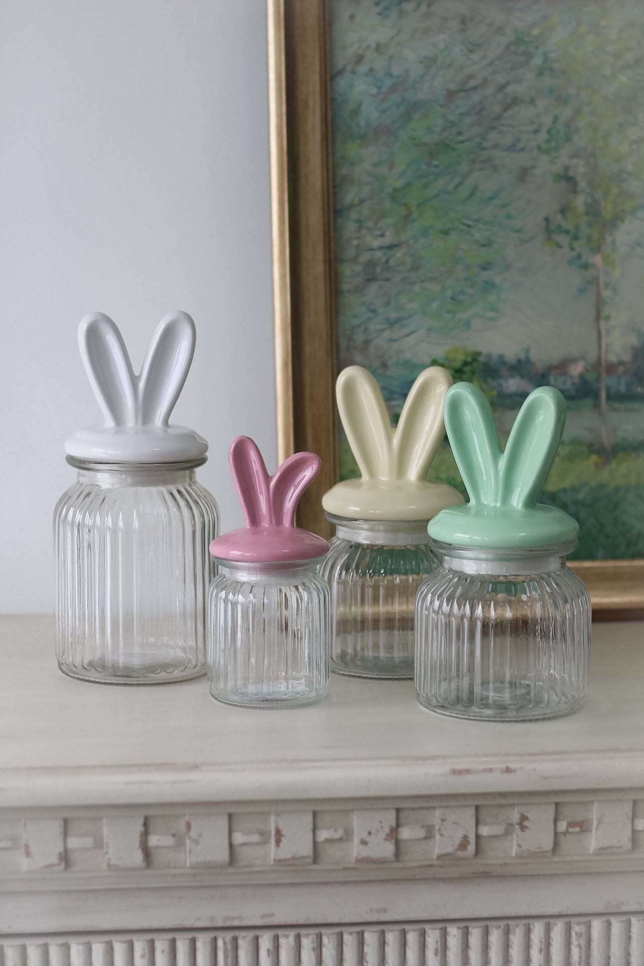 Ceramic Bunny Ears Lidded Glass Jar