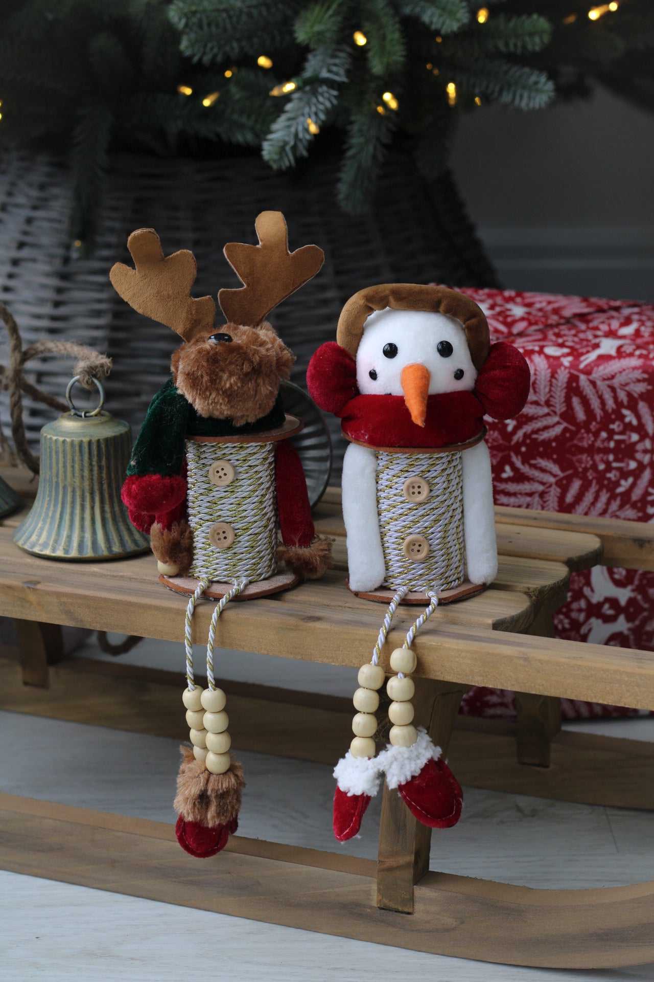 Christmas snowman and reindeer reel decoration