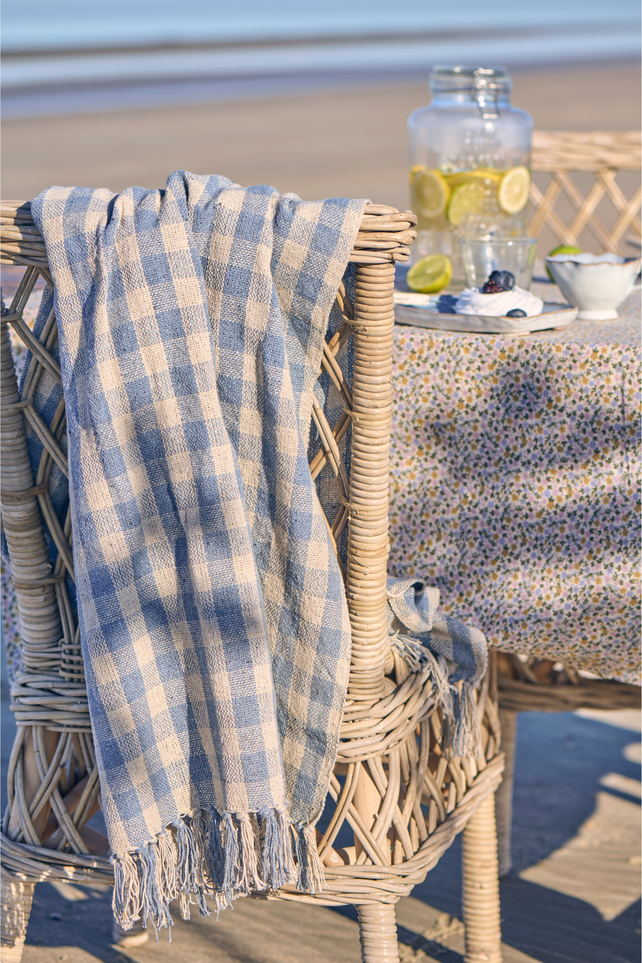 Cornflour Blue and Beige Check Throw