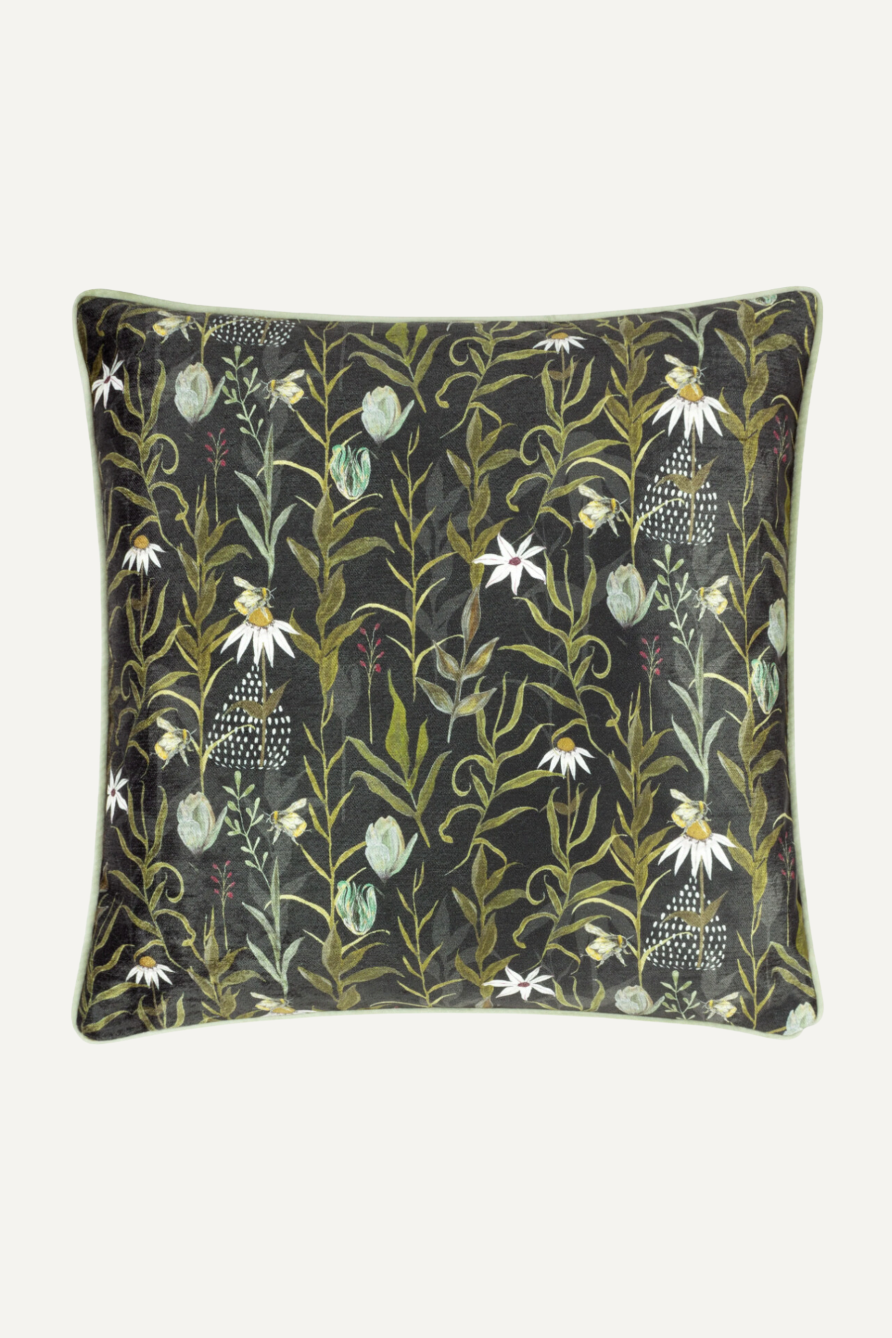 Country Garden Deep Green Printed Chenille Cushion for cosy home decor