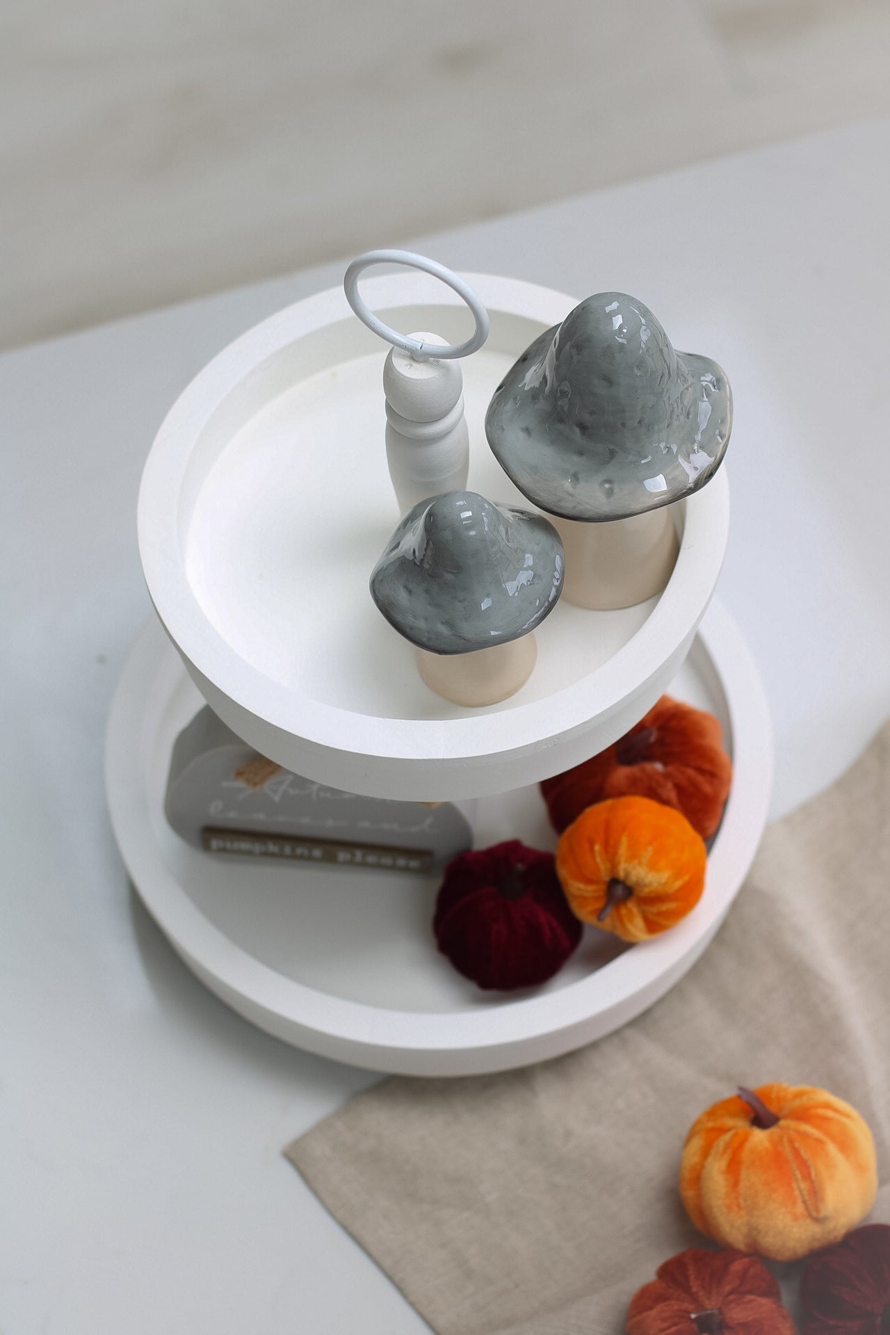 White Wooden Tiered Tray Display Stand