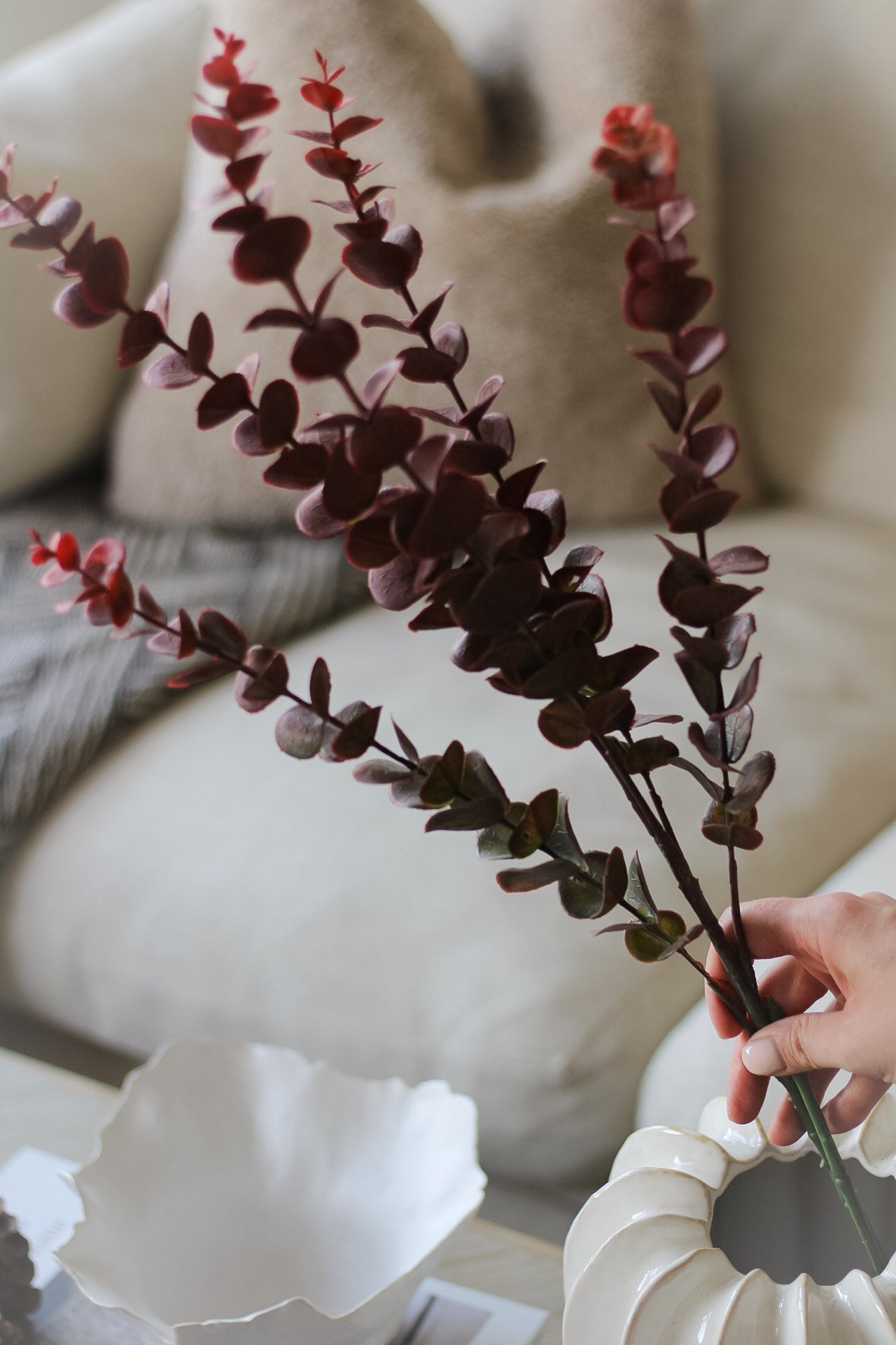 Faux Deep Burgundy Eucalyptus Stem