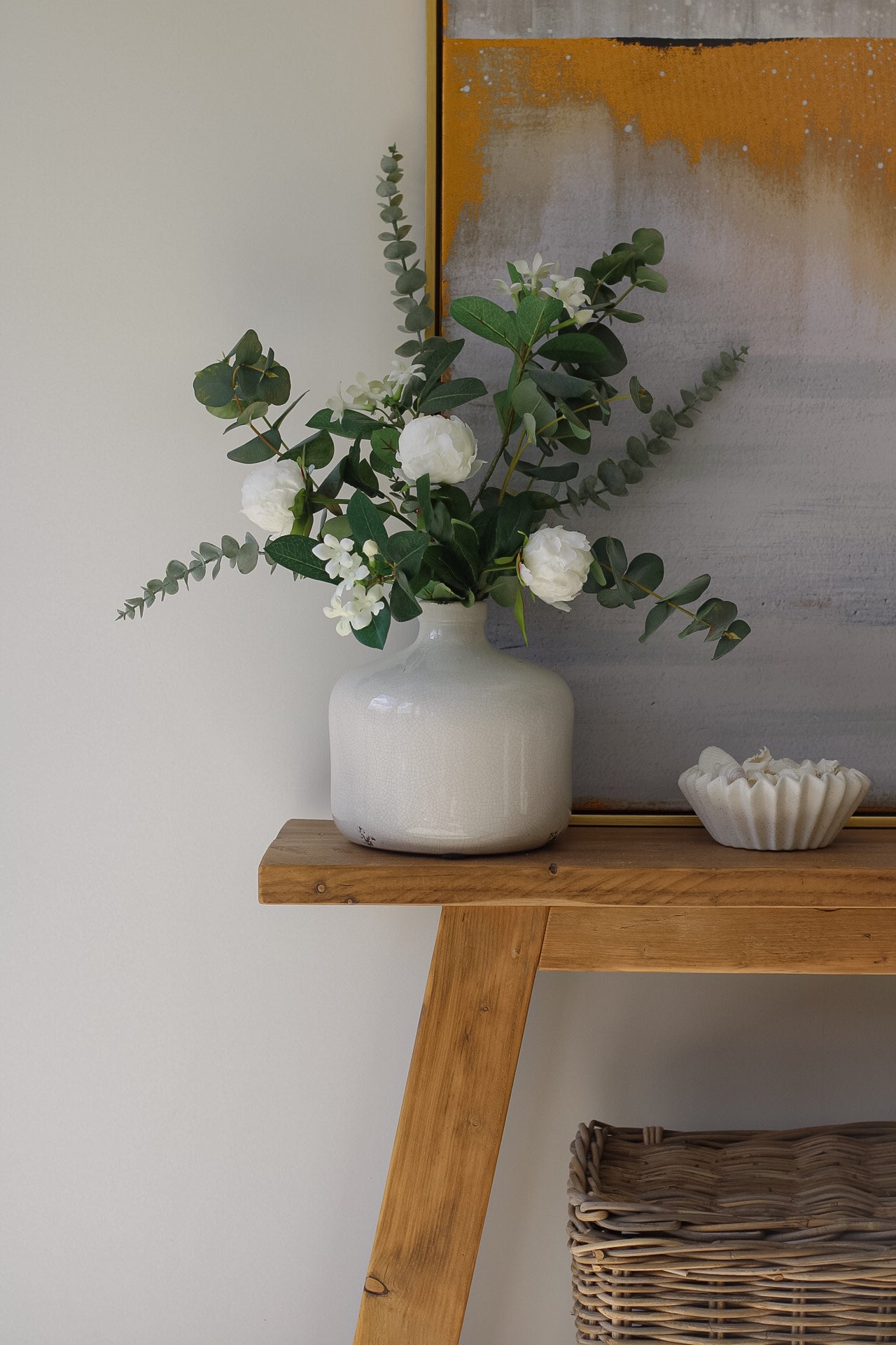 The Faux Eucalyptus and White Peony Arrangement