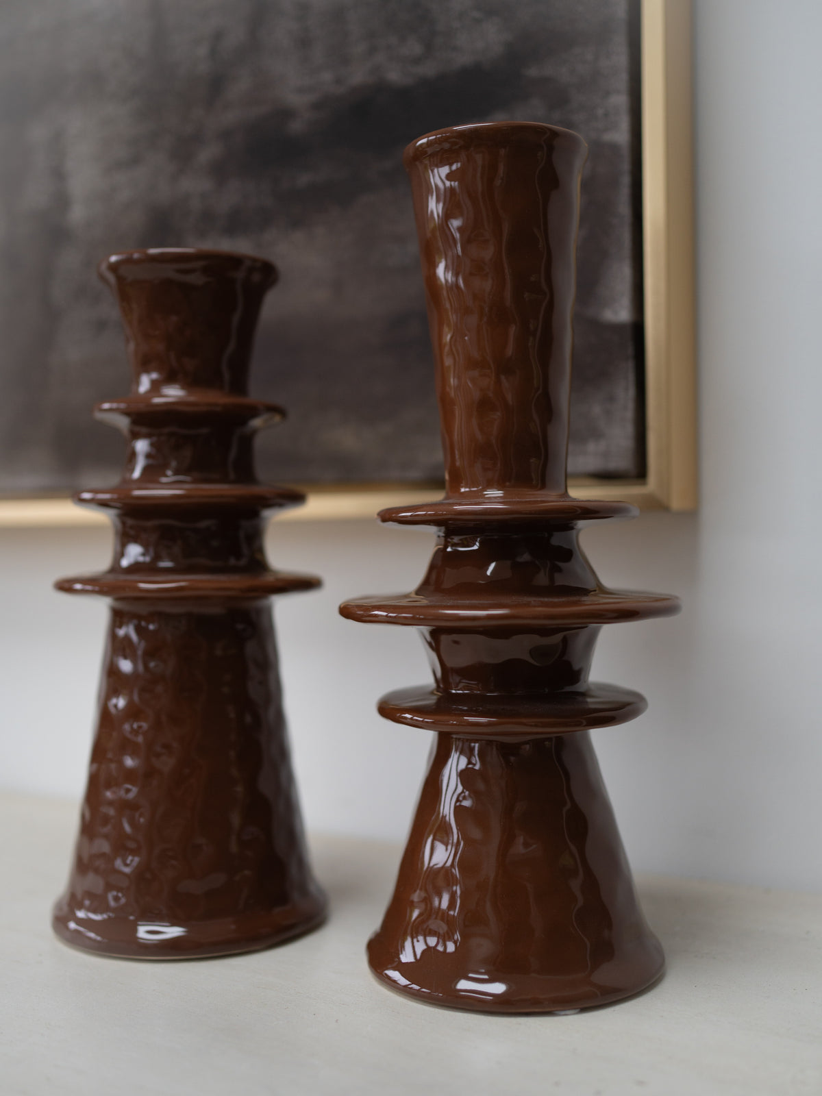 Pair of Carob Glazed Tapered Vases