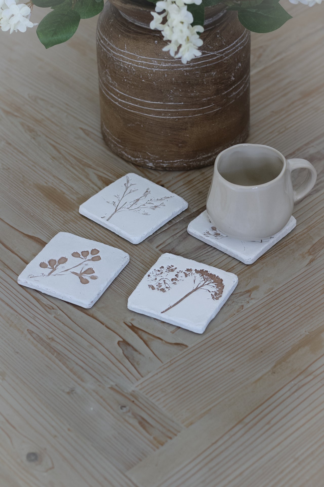 Delicate Floral Etched Coasters | Set of 4