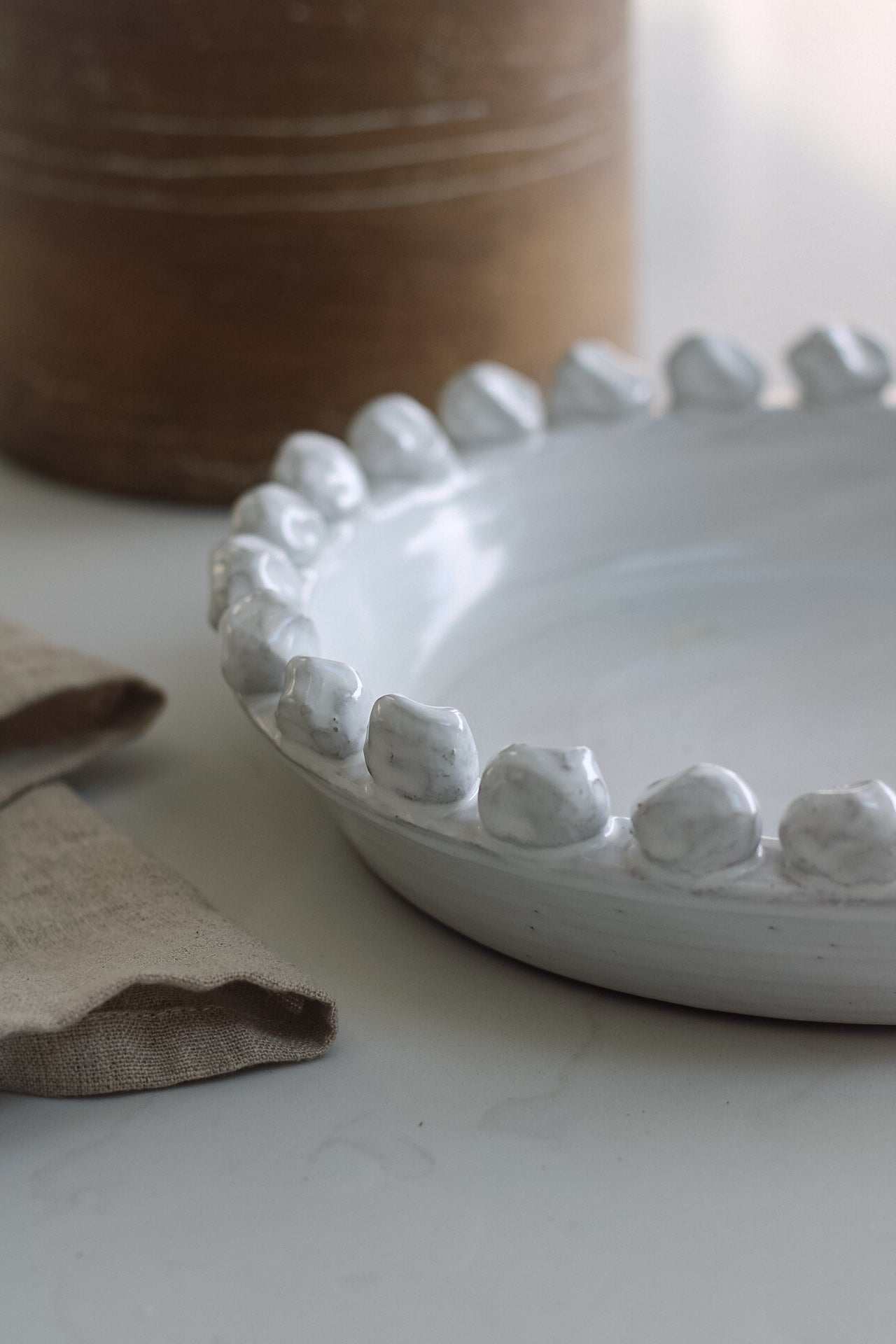 Up close of rustic White Bobble Bowl