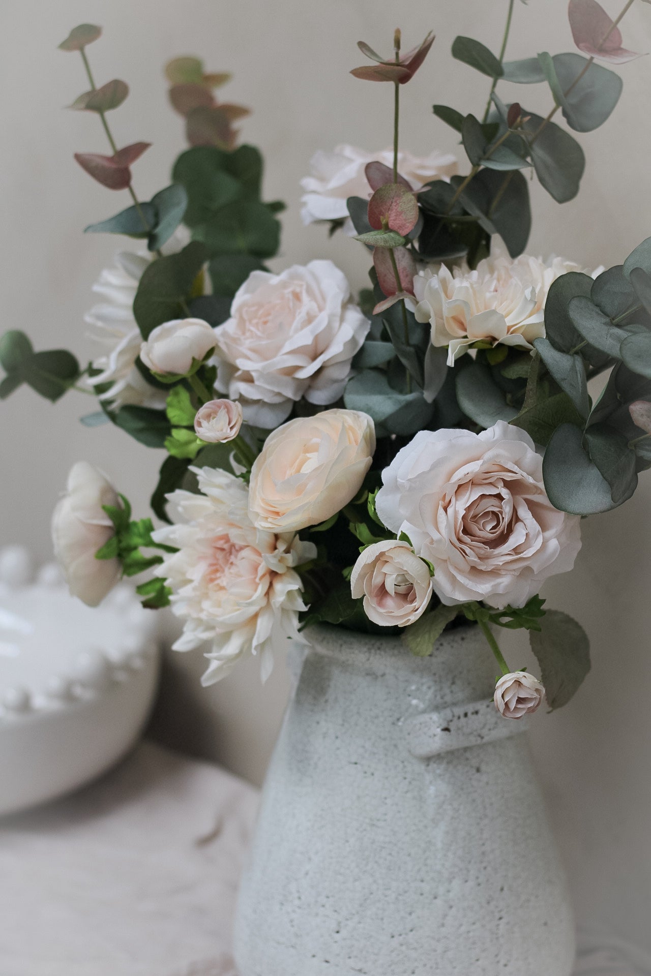 Luxury Real Touch Faux Blush Dahlia & Eucalyptus Arrangement