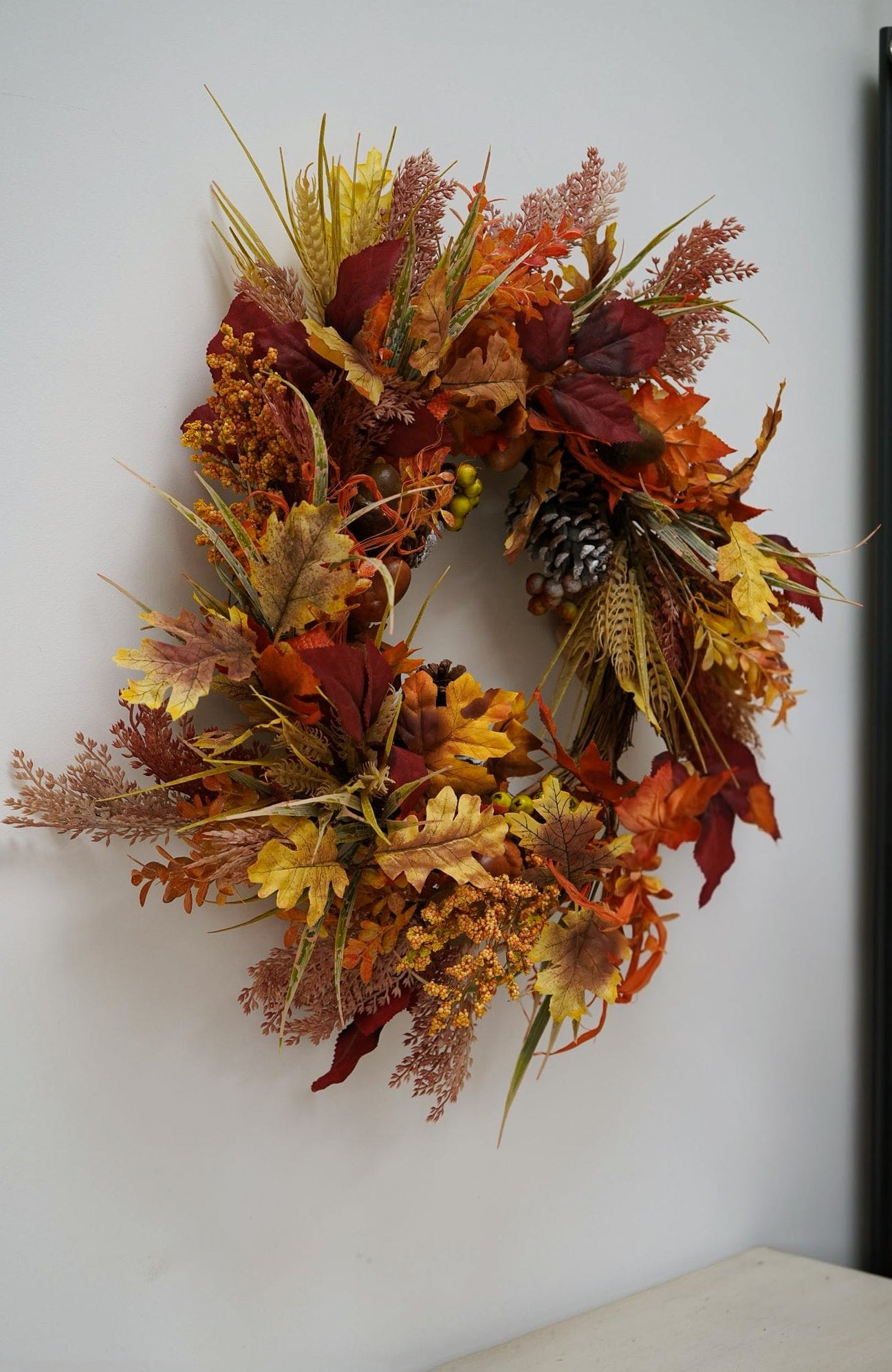 Faux Autumn Pine Cones, Acorns and Leaves Wreath