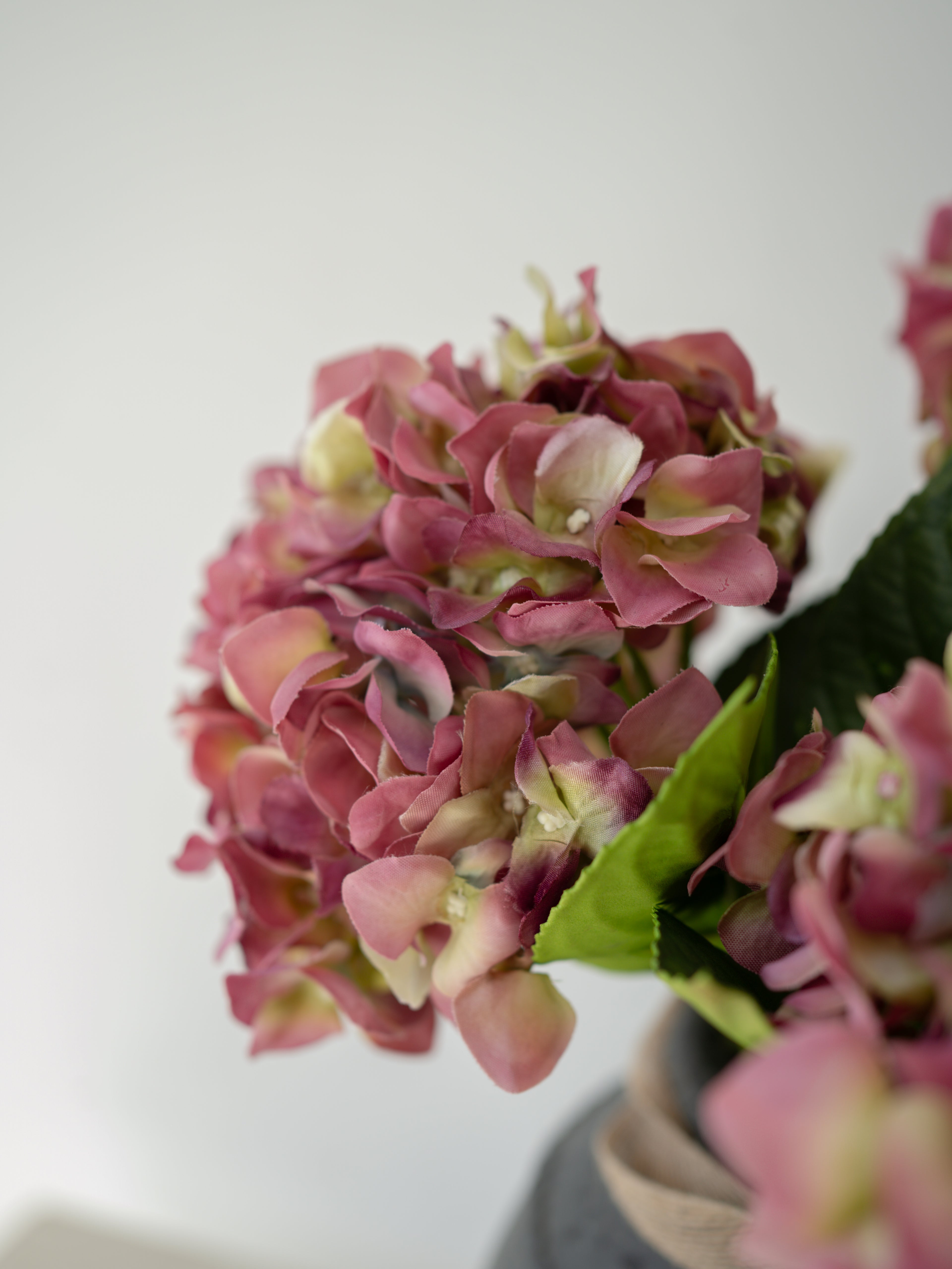 Faux Real Feel Mauve and Crimson Hydrangea Stem