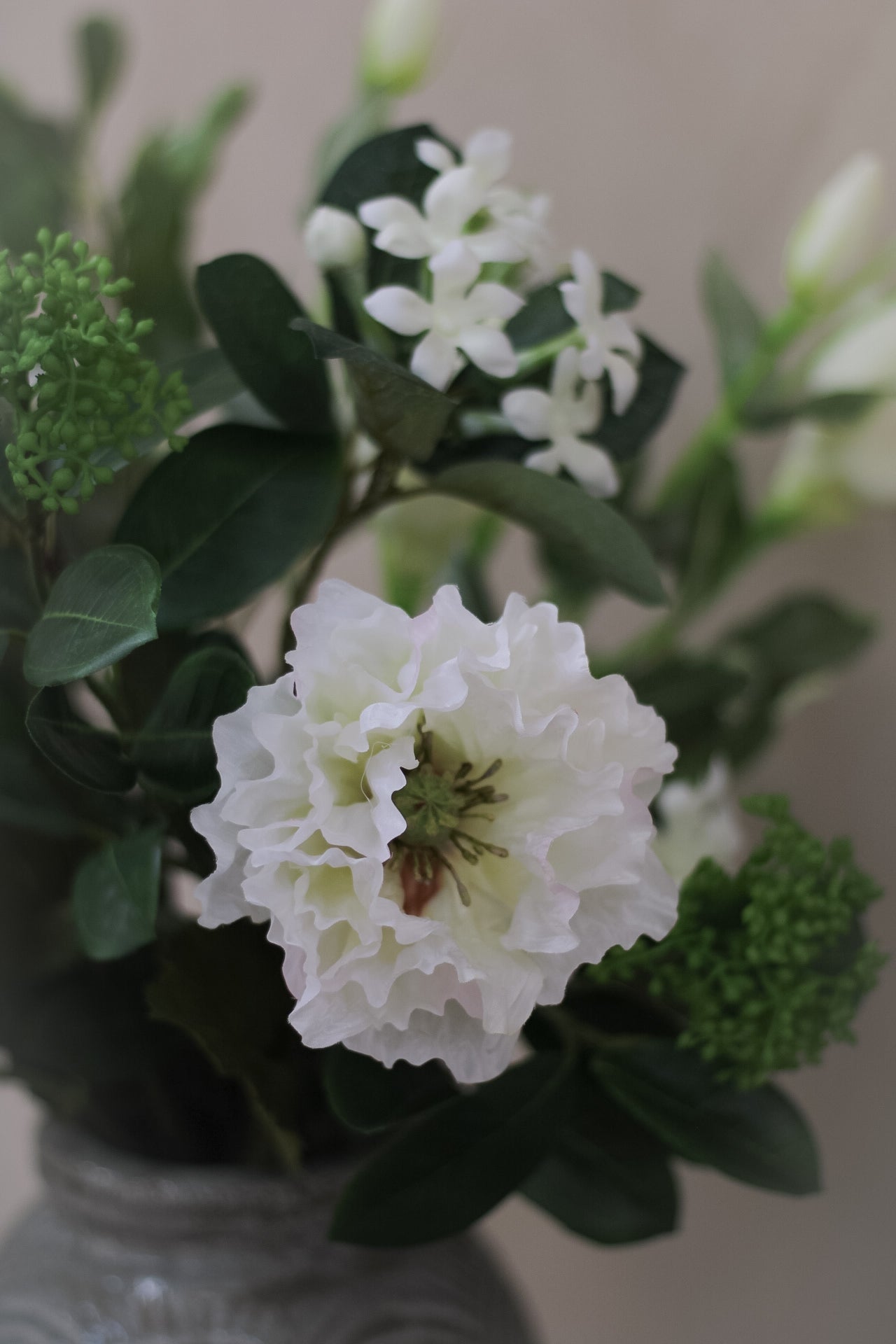 Faux White Woven Garden Floral Arrangement