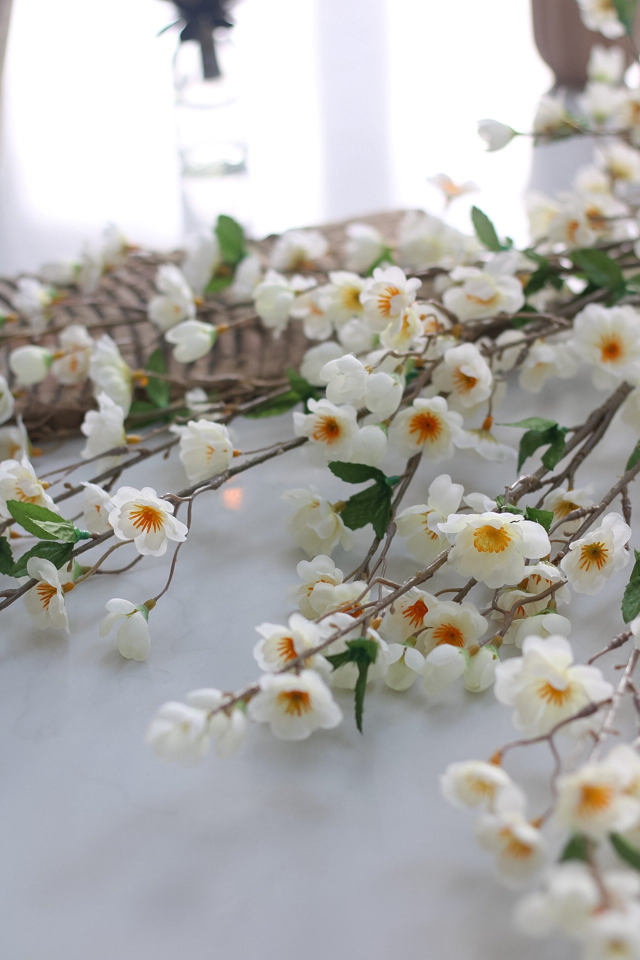 Faux White Apple Blossom Stem