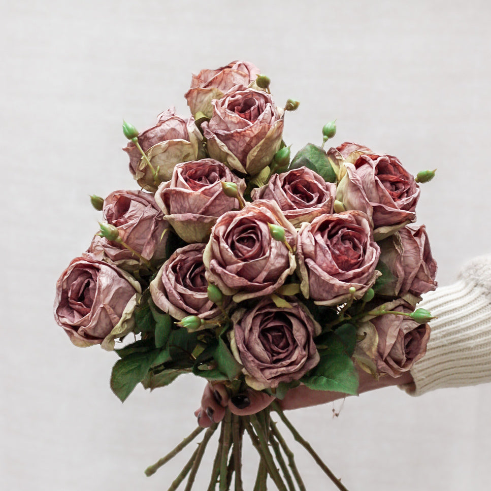 Faux Vintage Mauve Dried Touch Open Rose Spray