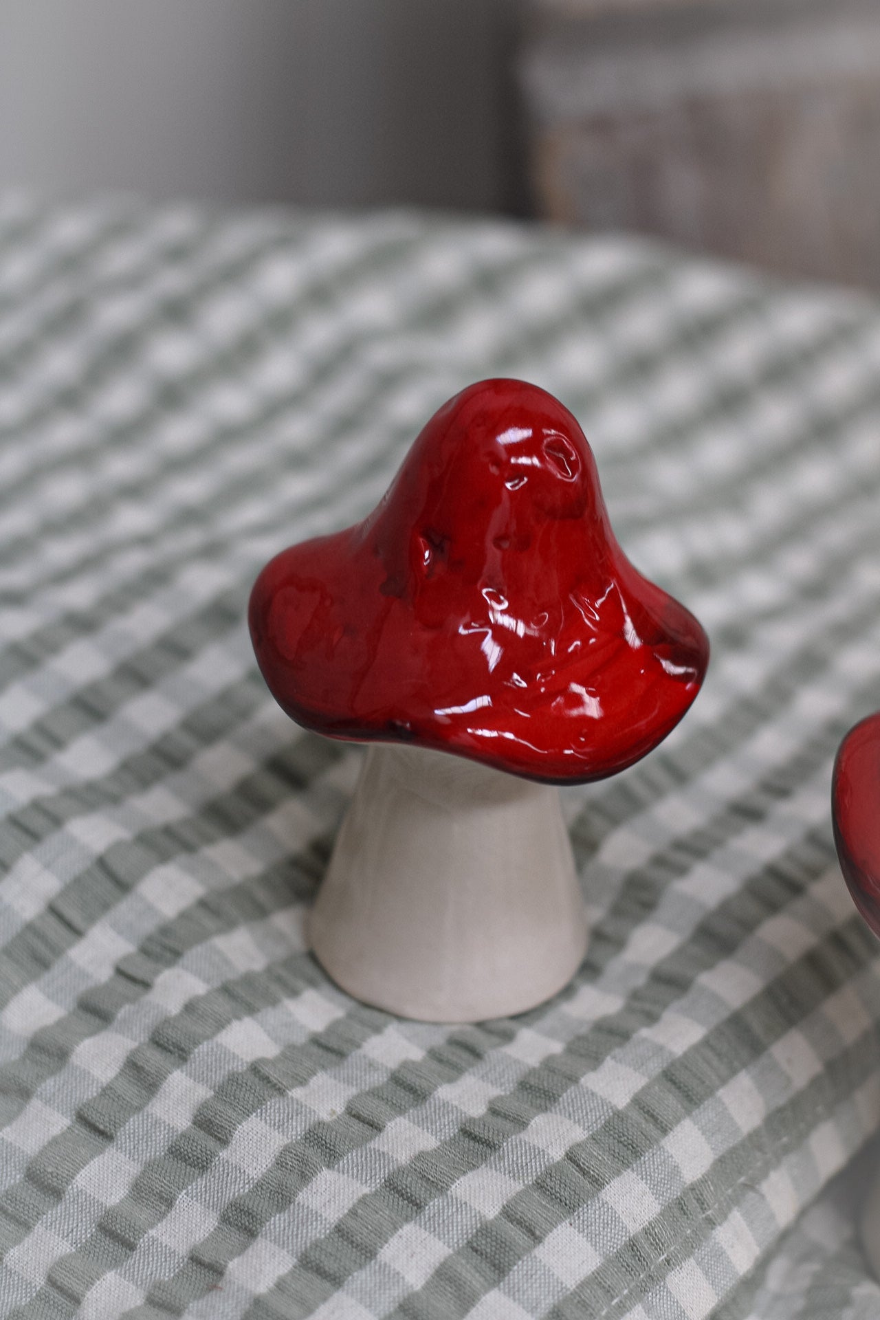 Glazed Red Ceramic Toadstool