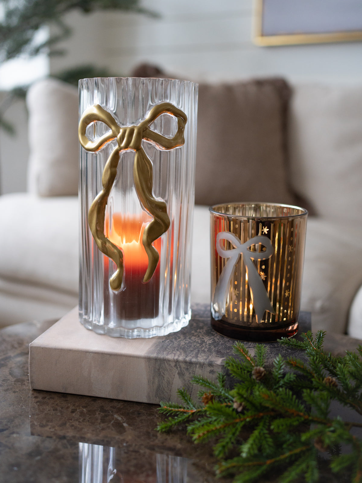 Embossed Bow Candle Holders & Palm Tree Book Boxes Styling Bundle