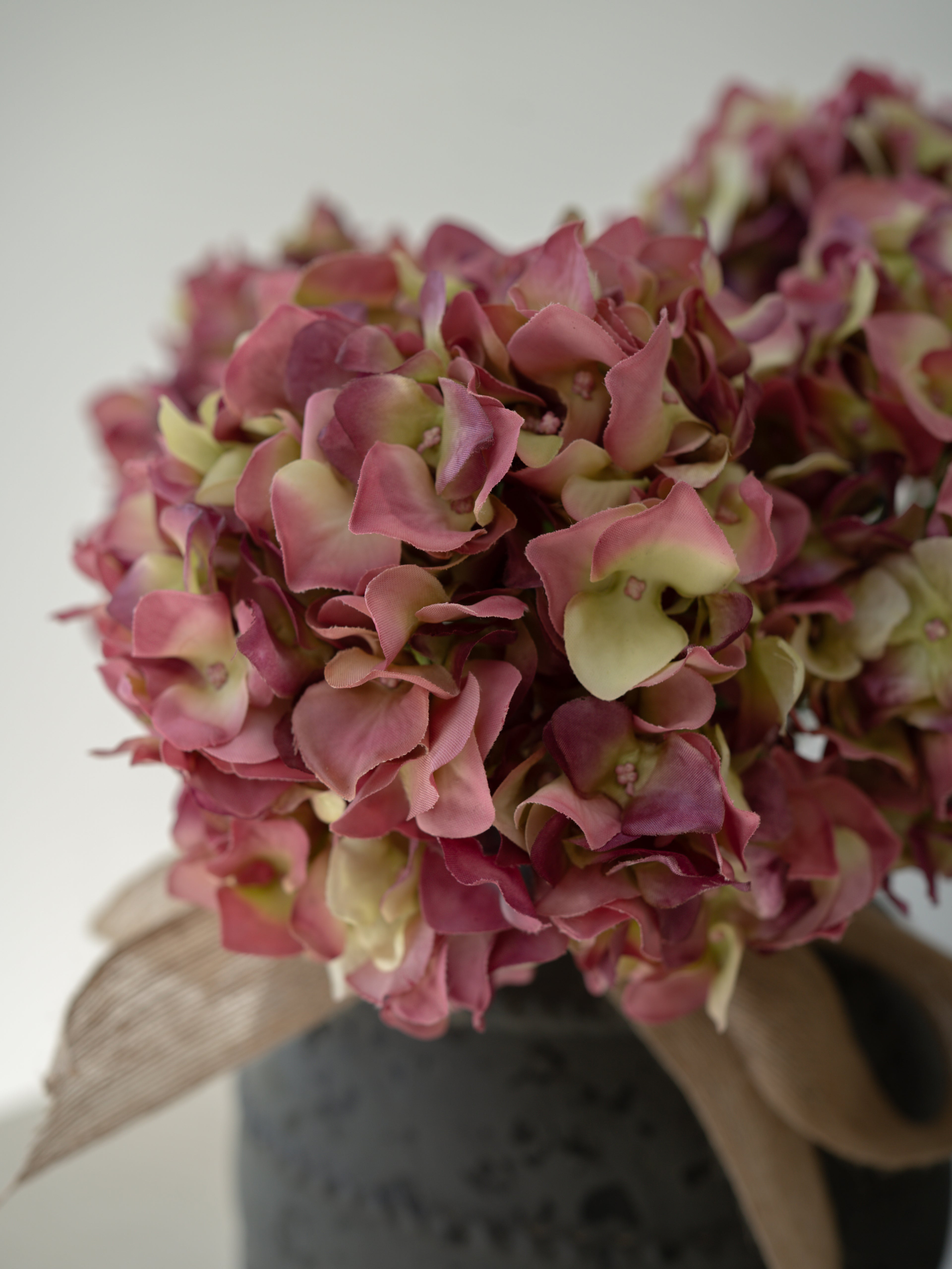 Faux Real Feel Mauve and Crimson Hydrangea Stem